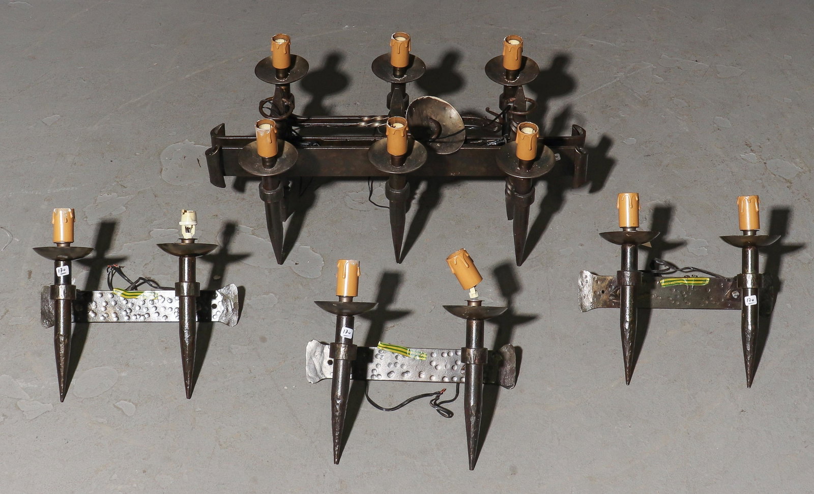 French Iron Chandelier with Sconces: French Iron Chandelier with Sconces - Chandelier is 14 in tall x 30 x 16