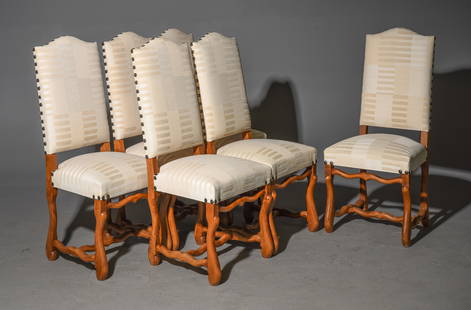 Set of 6 Louis XIII Style Mouton Chairs: Set of 6 French Louis XIII Style Mouton Chairs in Beech - These have been newly upholstered - 43 in tall x 19 x 21, Seat height is 19 inches