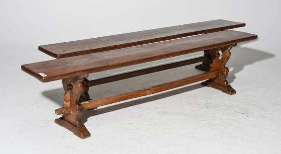 2 French Oak Monastery / Farm House Benches: 2 French Oak Monastery / Farm House Benches - 19 in tall x 79 x 13