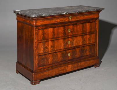 Louis Philippe Style Mahogany Marble Top Commode: French Louis Philippe Style Mahogany Marble Top Commode / Chest - 37 in tall x 52.5 x 23.5