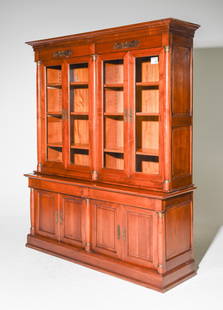 French Empire Style Cherry 8 Door Bookcase: French Empire Style Cherry 8 Door Bookcase / Cupboard - 83 in tall x 68 x 20
