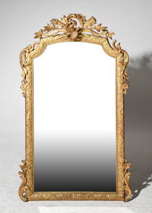 Louis XVI Style Gilded Mirror with Bird Detailing: French Louis XVI Style Gilded Mirror with Bird Detailing - 67 in tall x 35 x 7