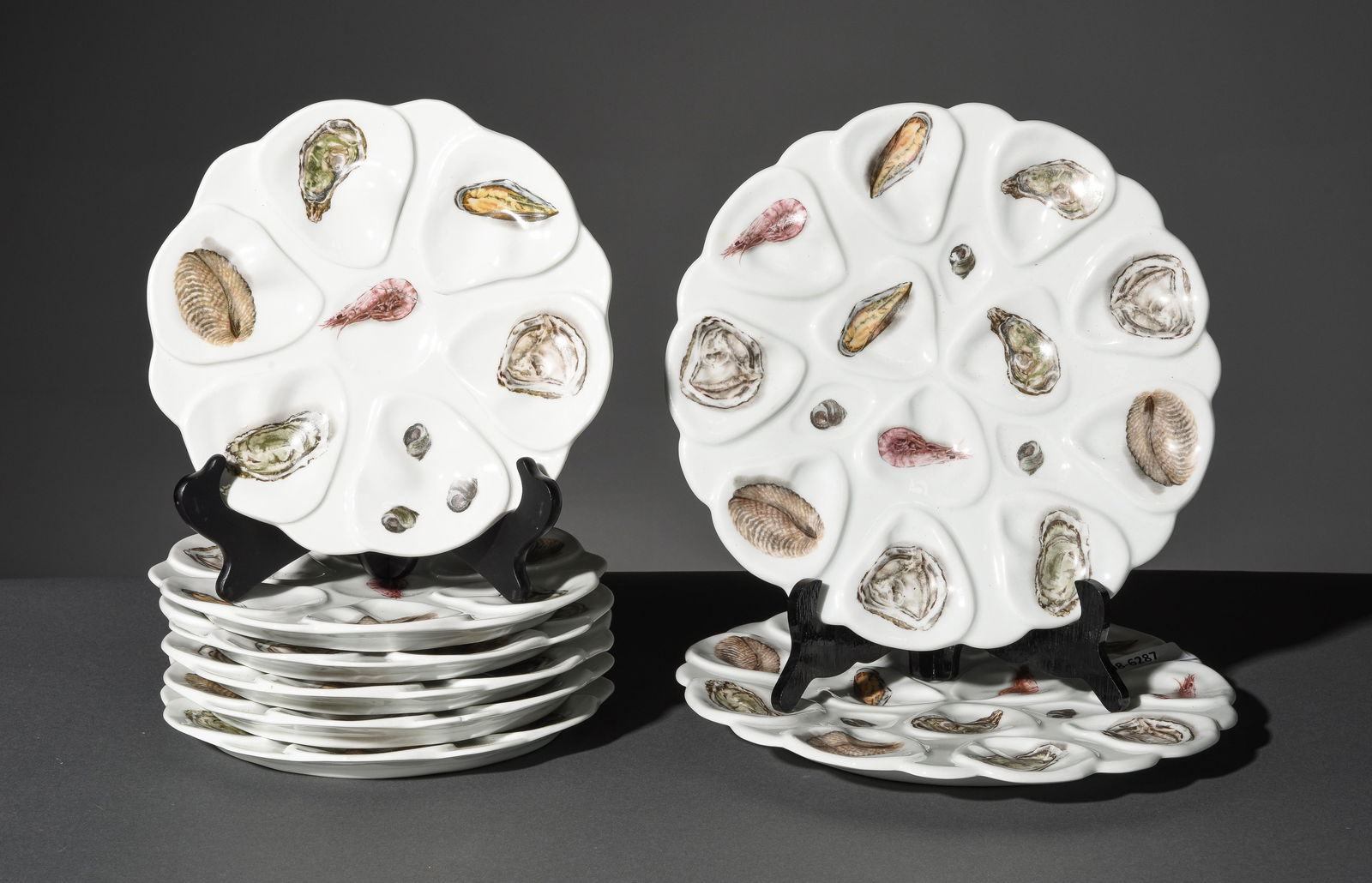 Set of 8 French Oyster Plates - 2 Platters & 6 Plates (1 of 4)