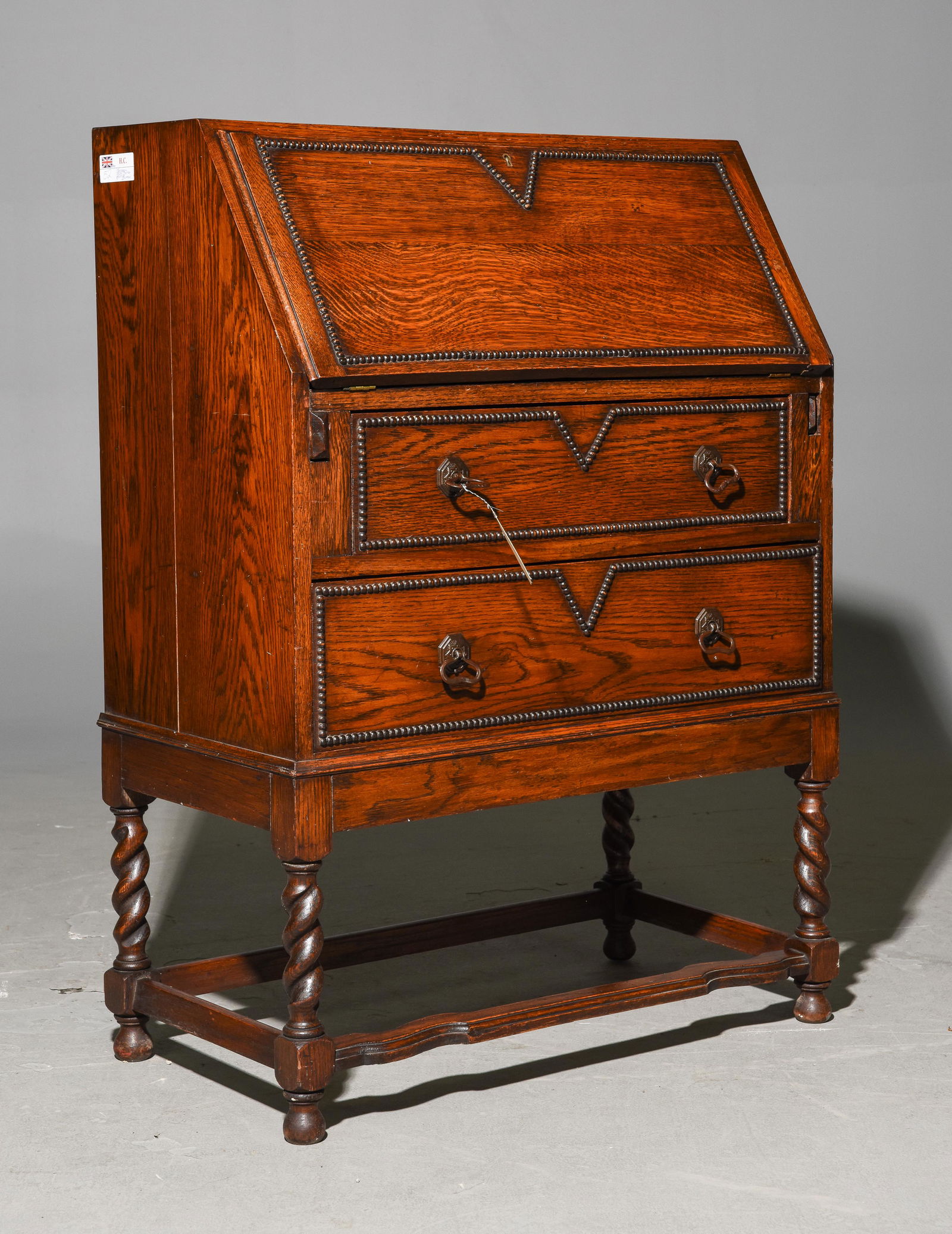 British Oak Barley Twist Drop Front Desk c.1920 (1 of 4)