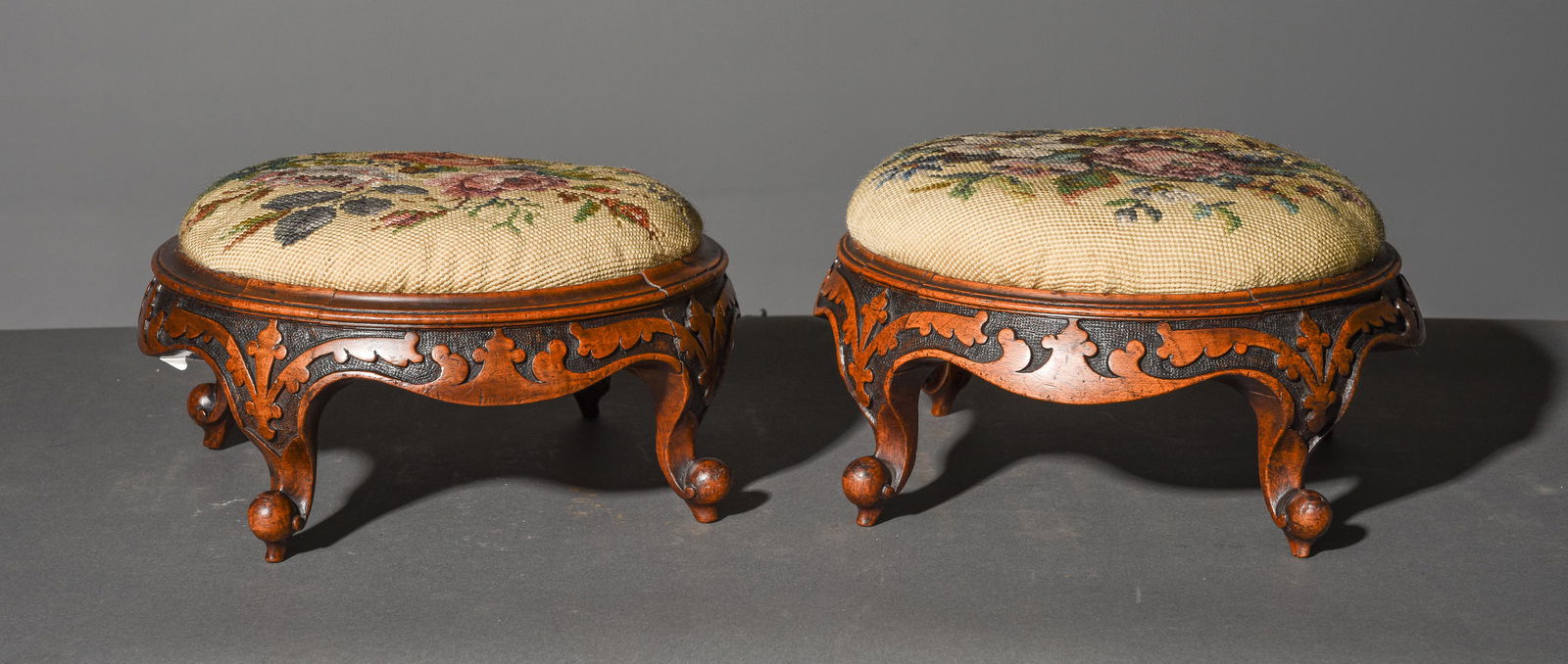 2 Victorian Needlepoint Top Stools c.1900 (1 of 3)