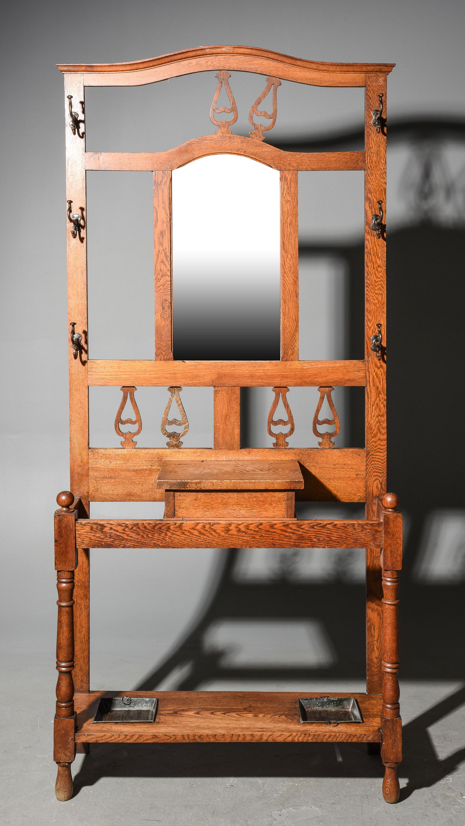 British Oak Mirror Back Hall Stand c.1910 (1 of 7)
