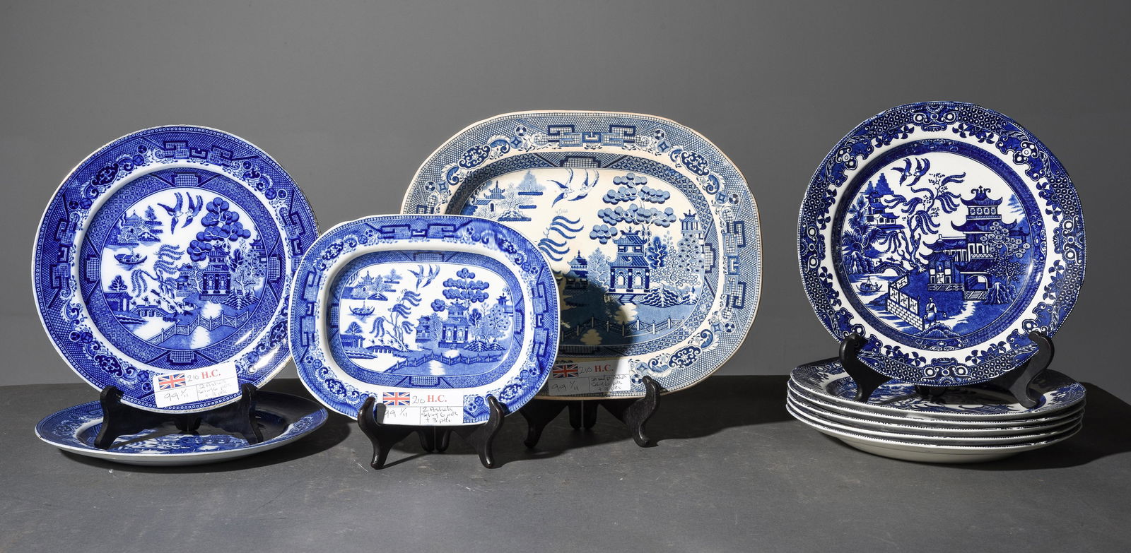 11pcs Assorted Blue & White Plates / Platters c.1900 (1 of 6)