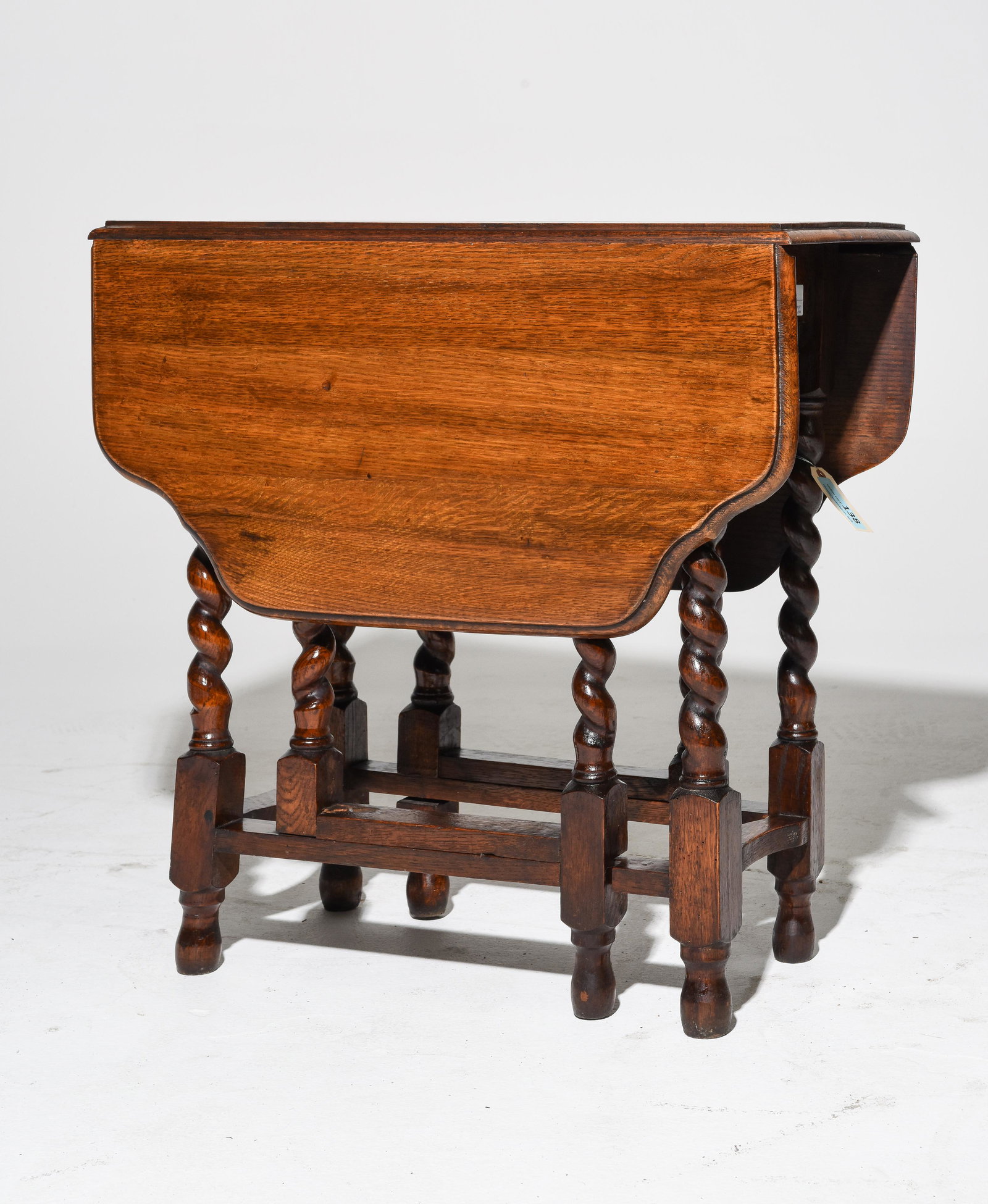 British Oak Barley Twist Drop Leaf Table c.1920's: British Oak Barley Twist Drop Leaf Table c.1920's - 29 in tall x 29 x 14, Leaves are 14 inches each
