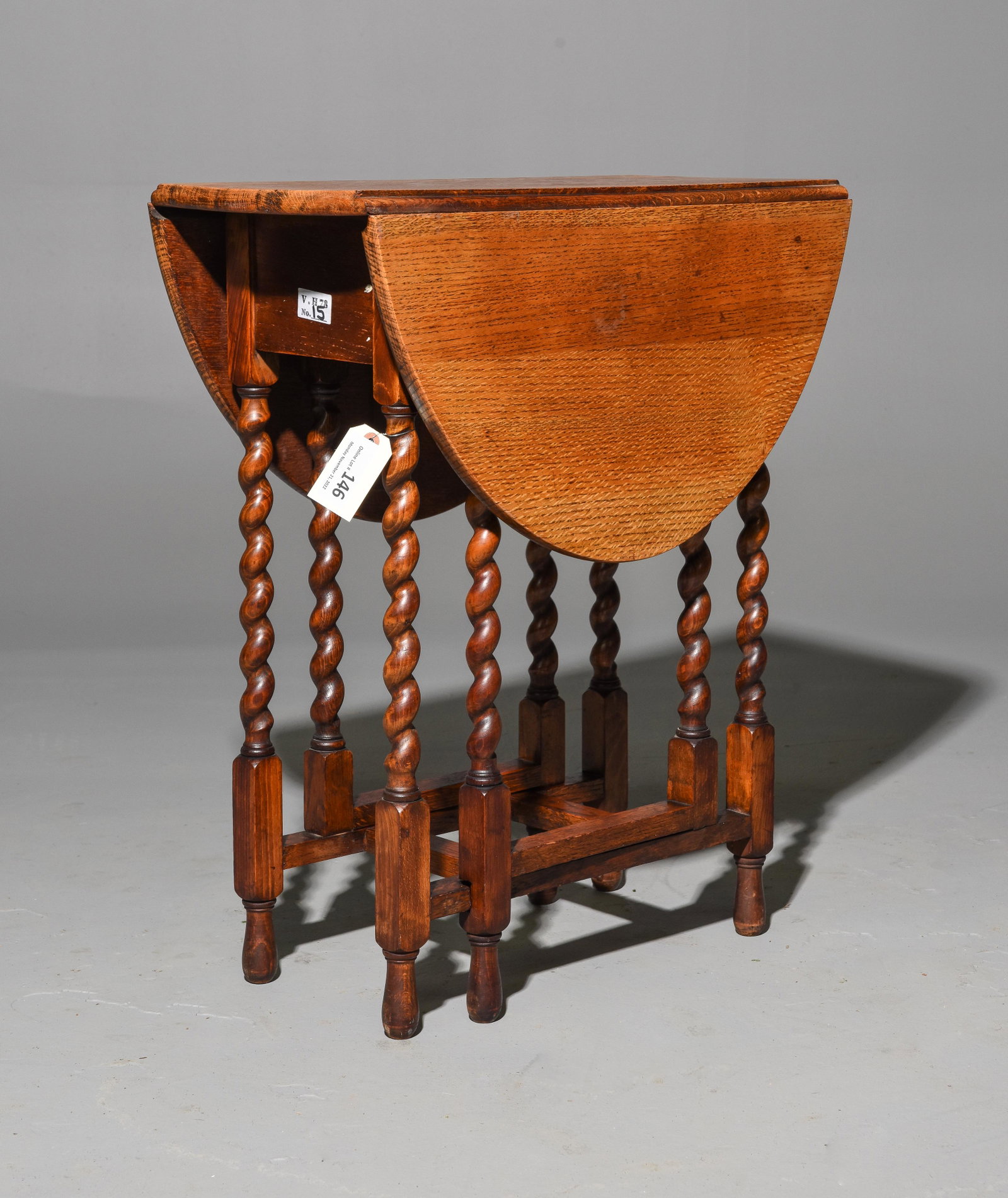 British Oak Barley Twist Drop Leaf Table c.1920's: British Oak Barley Twist Drop Leaf Table c.1920's - 29 in tall x 24 x 12, Leaves are 12 inches each