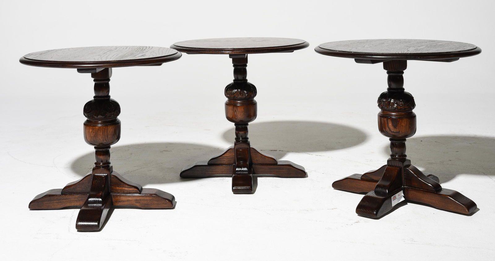 3 British Round Oak Occasional Tables c.1950's (1 of 4)
