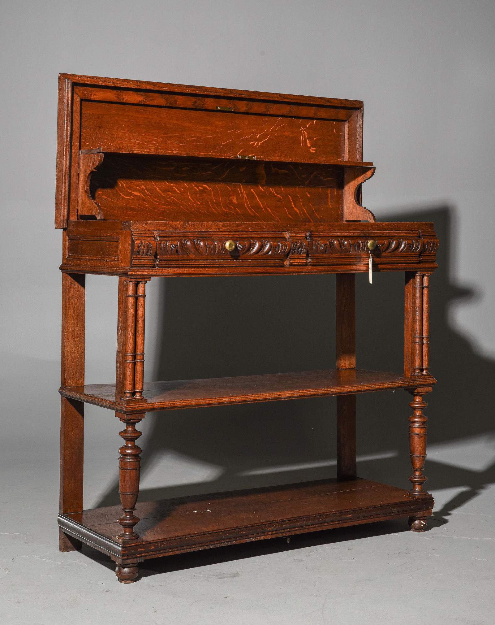 British Oak Lift Top Server with Inset Marble c.1900 (1 of 7)