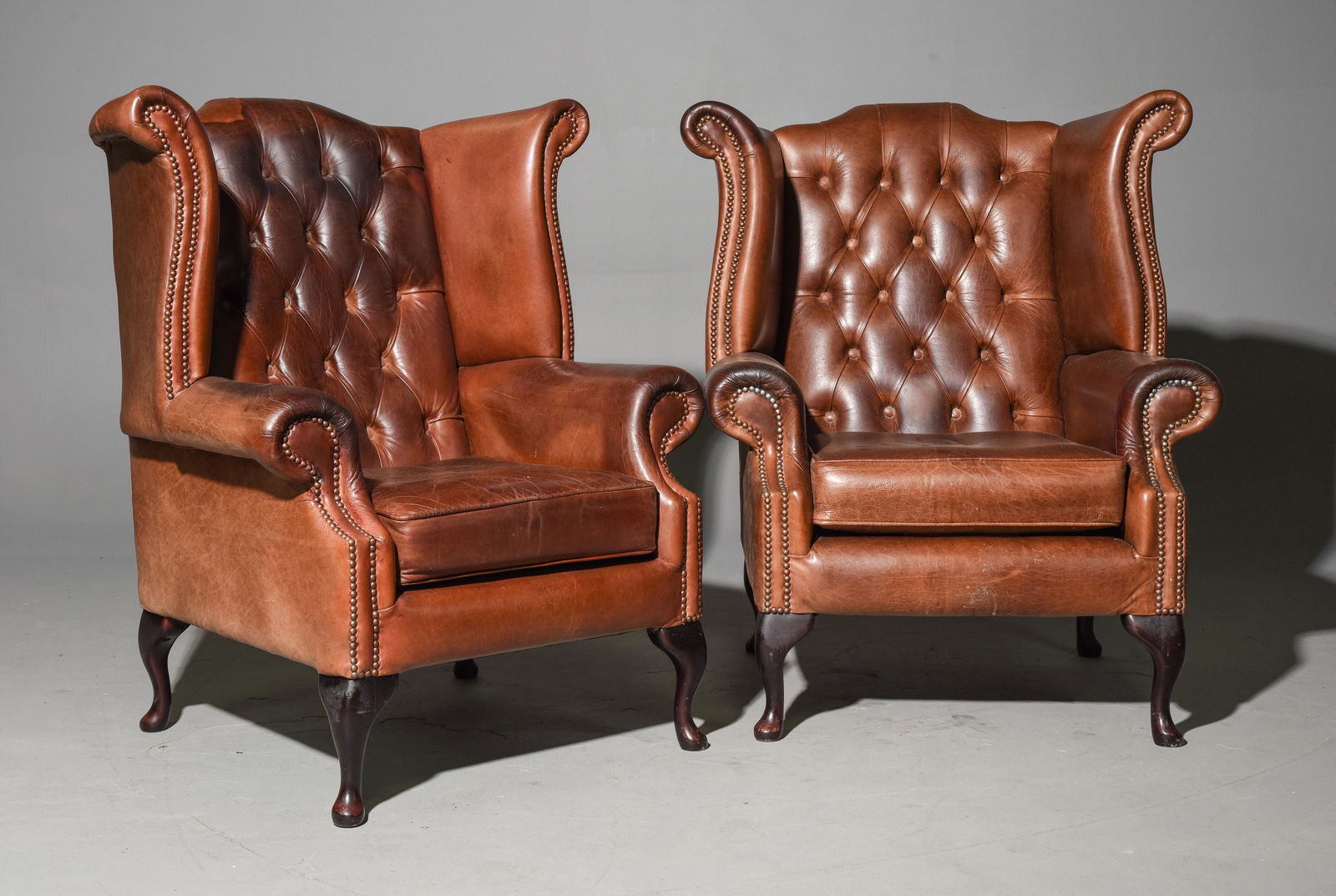 2 British Brown Leather Chesterfield Arm Chairs (1 of 6)