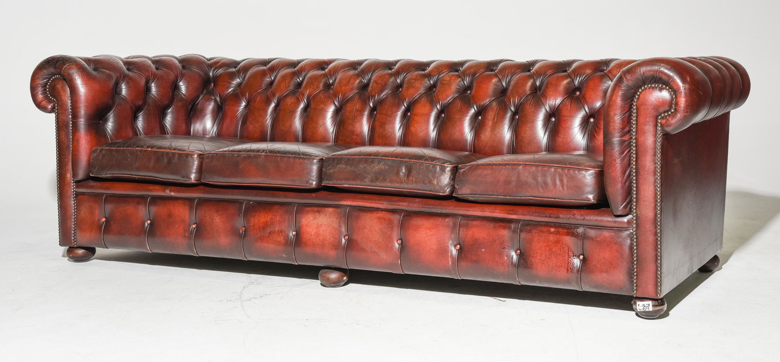 British Brown Leather 4 Seater Chesterfield Sofa (1 of 7)