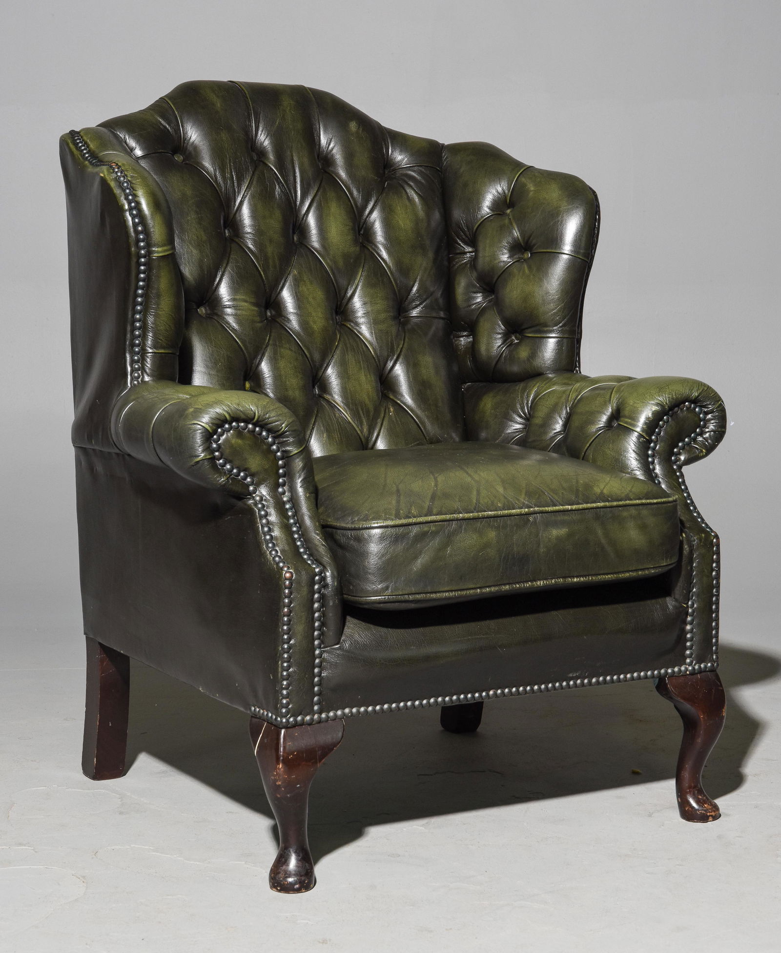 British Green Leather Chesterfield Arm Chair (1 of 4)