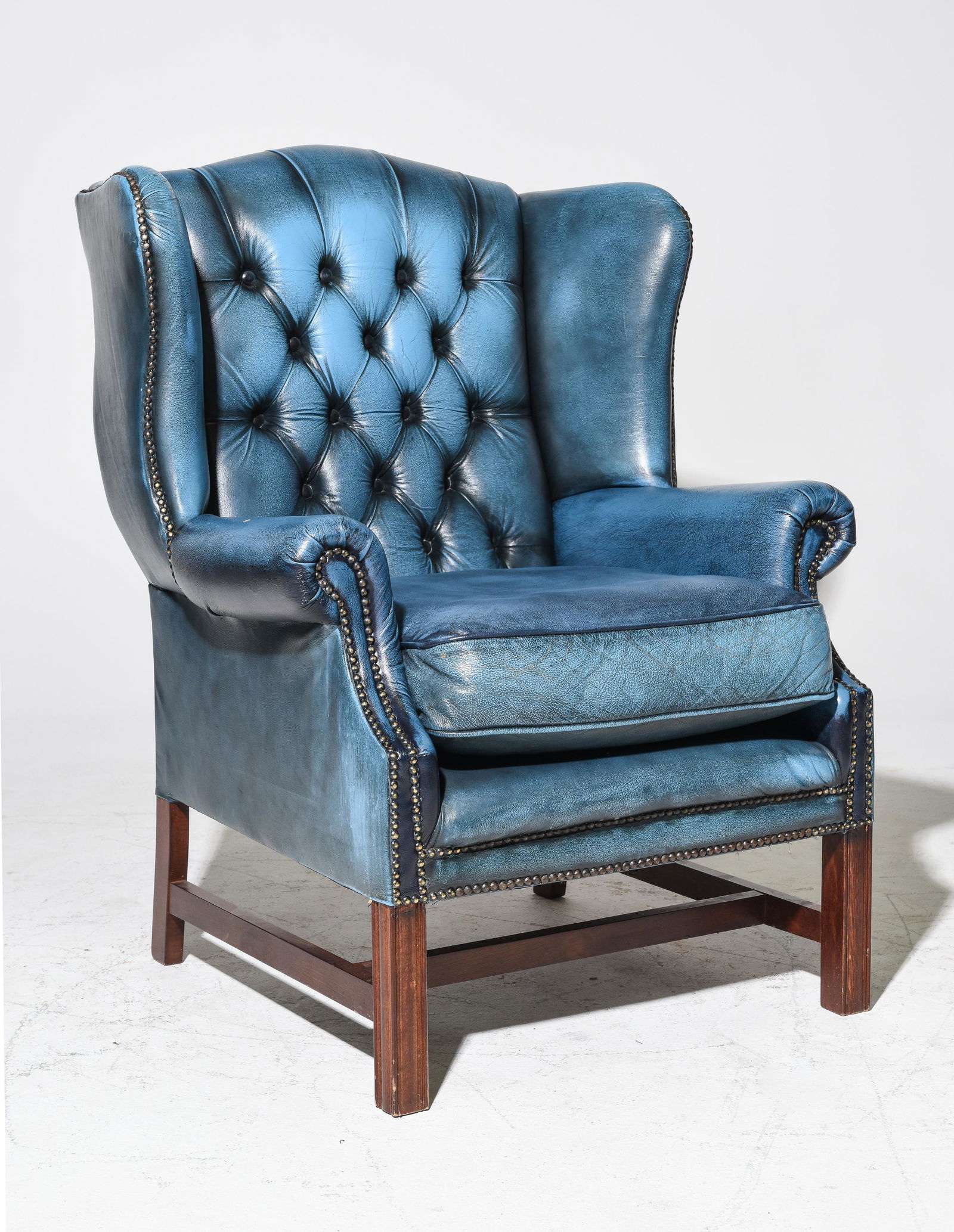 British Blue Leather Chesterfield Arm Chair (1 of 4)