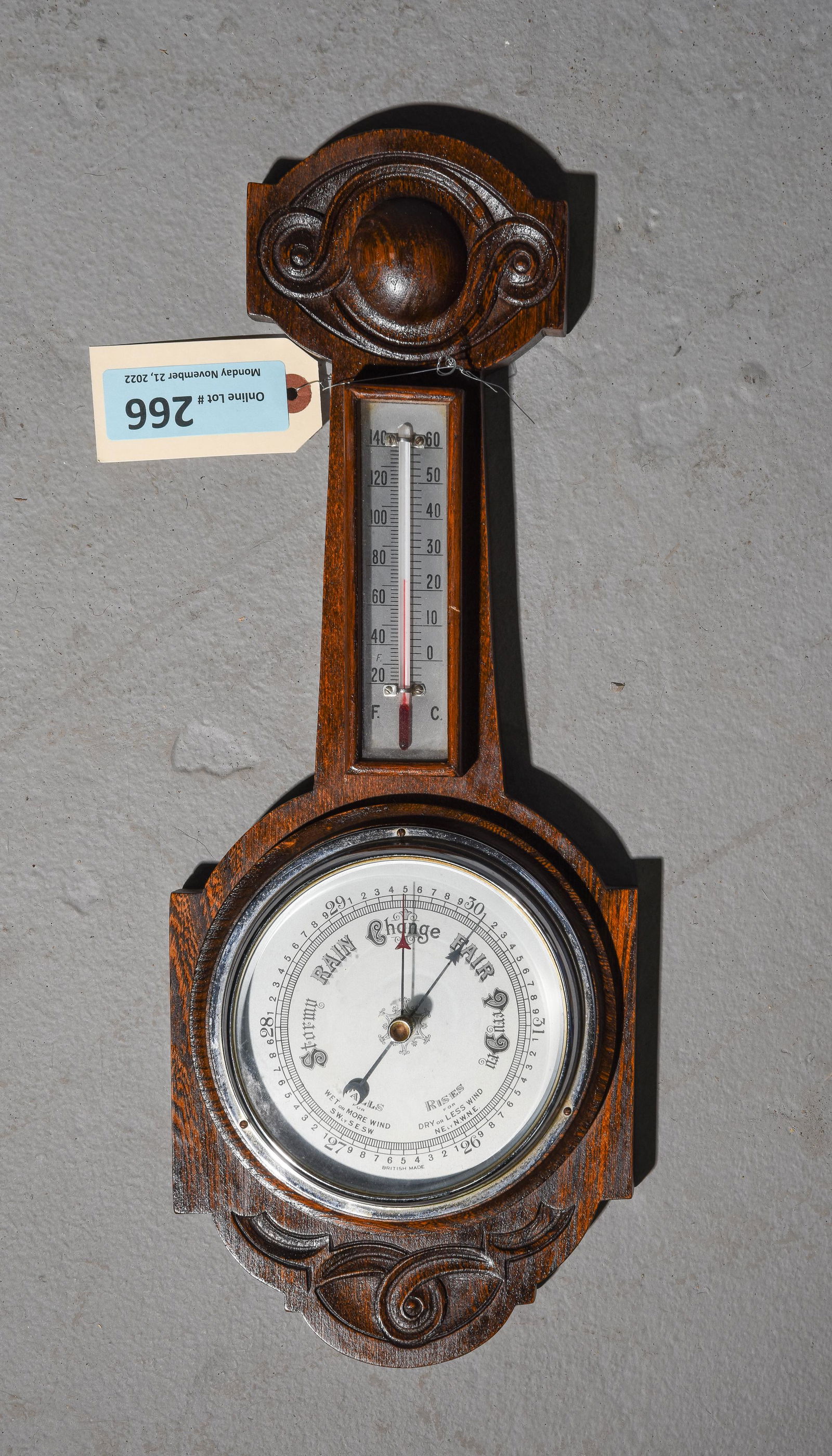 British Oak Thermometer / Barometer c.1920's (1 of 4)