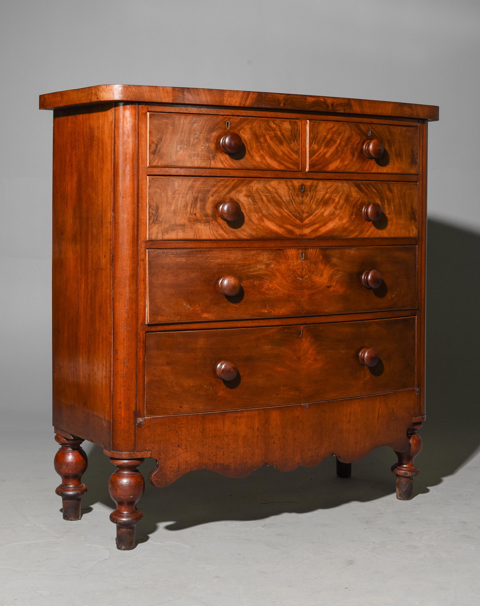 Victorian Mahogany Bow Front Chest c.1880: Victorian Mahogany Bow Front Chest c.1880 - 50 in tall x 47 x 20