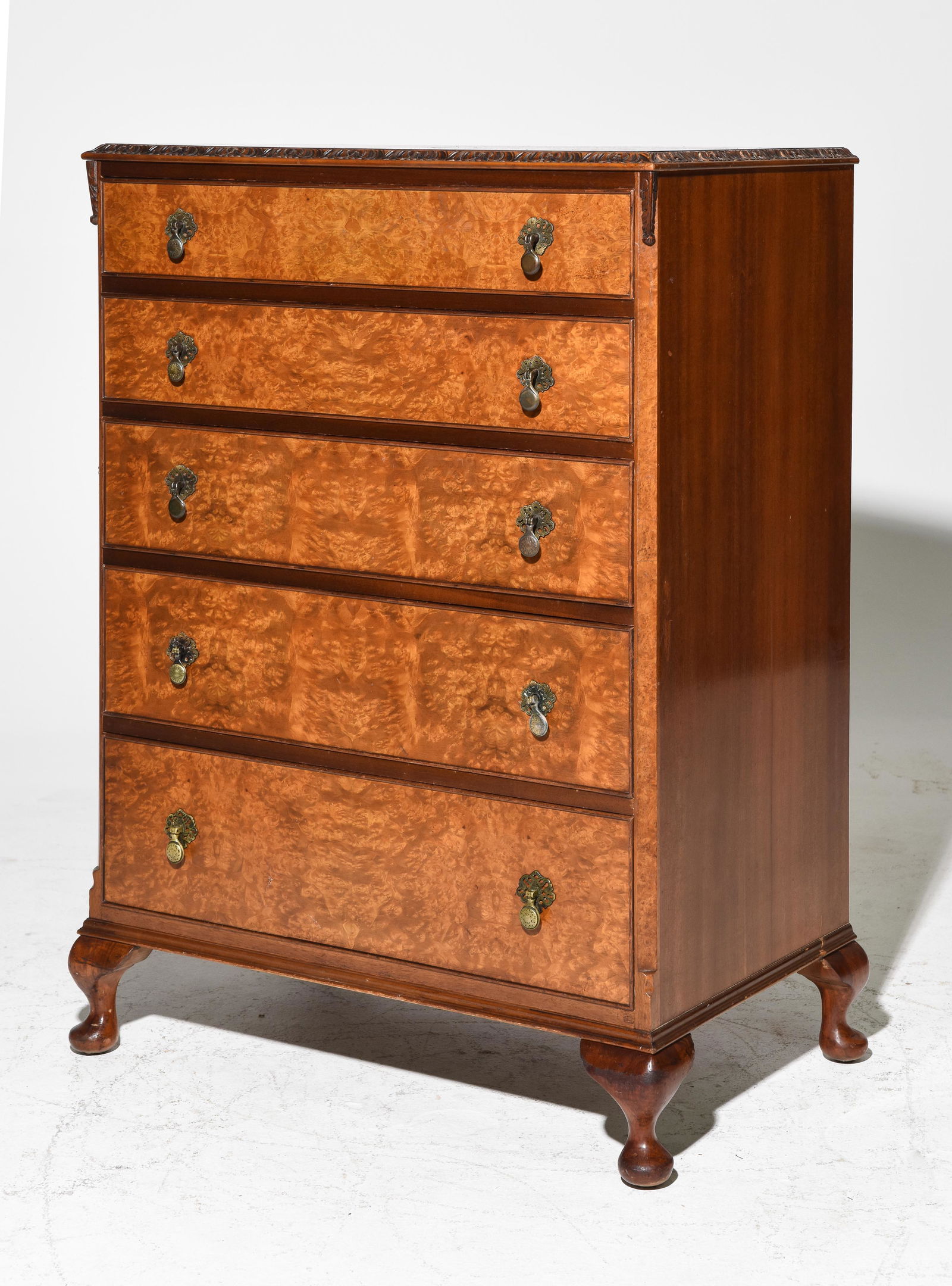 British Walnut 5 Drawer Chest c.1930's (1 of 4)