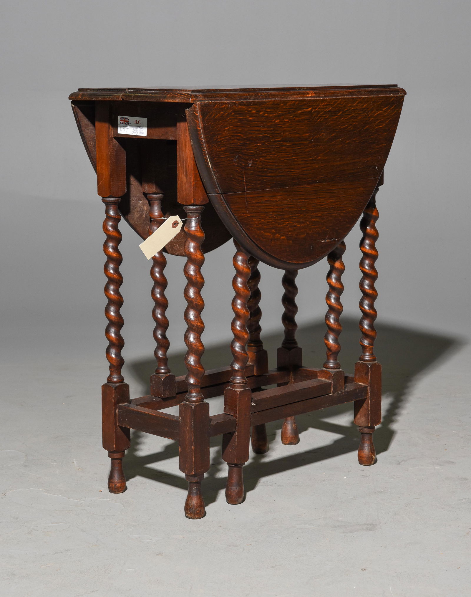 British Oak Barley Twist Drop Leaf Table c.1930's (1 of 2)
