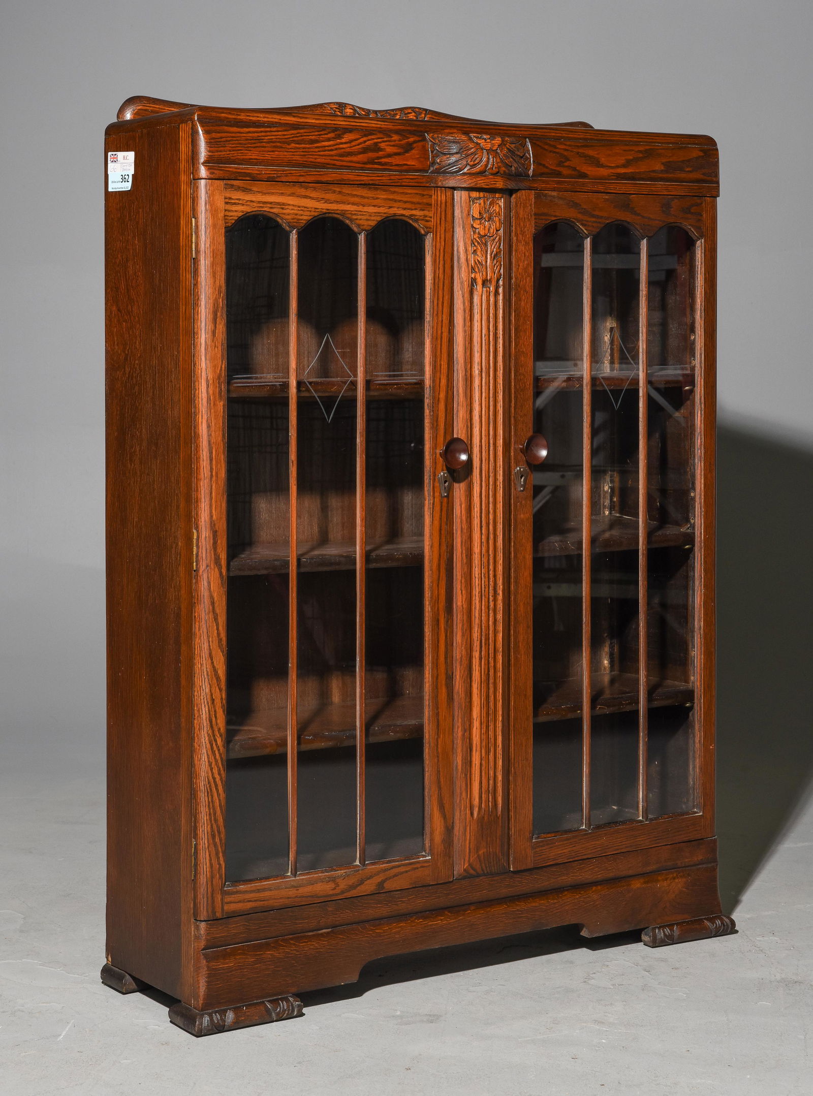 British Oak 2 Door Bookcase c.1930's (1 of 4)