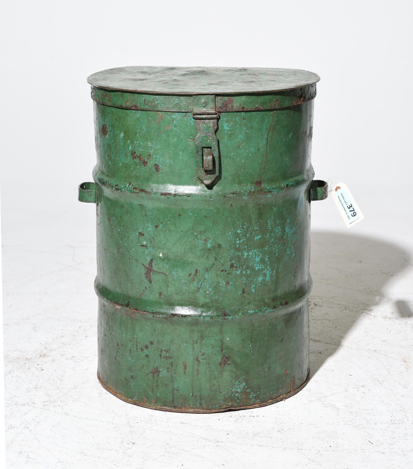 Green Painted Metal Bin (1 of 3)