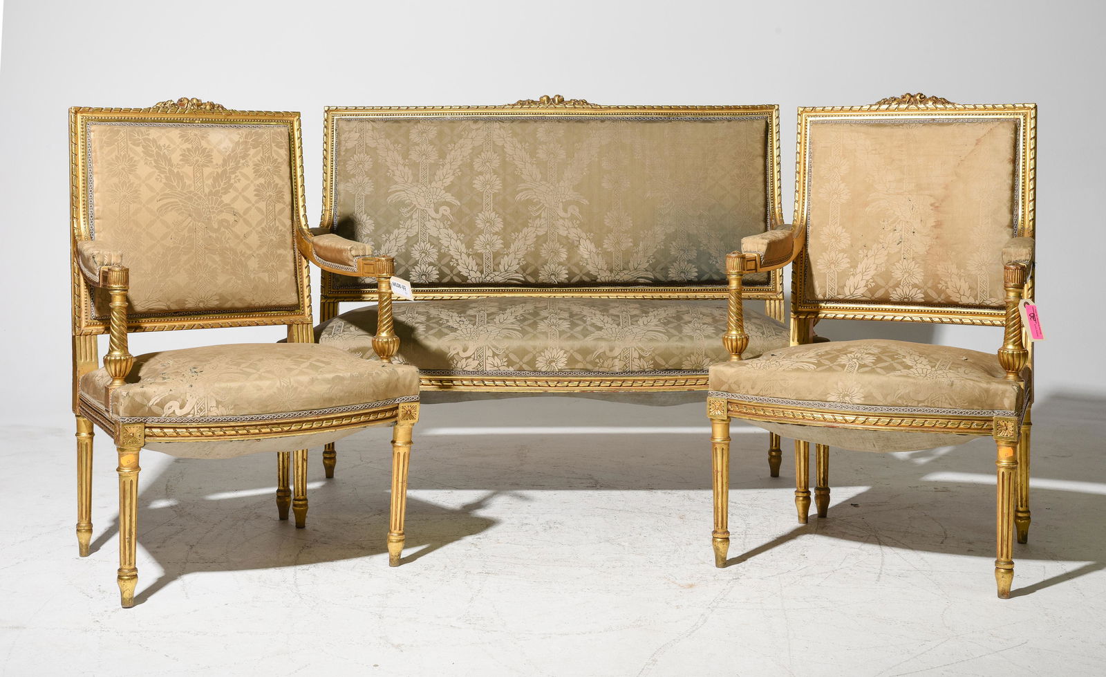 Louis XVI Style Gilded Salon Suite - Sofa & 2 Chairs (1 of 10)