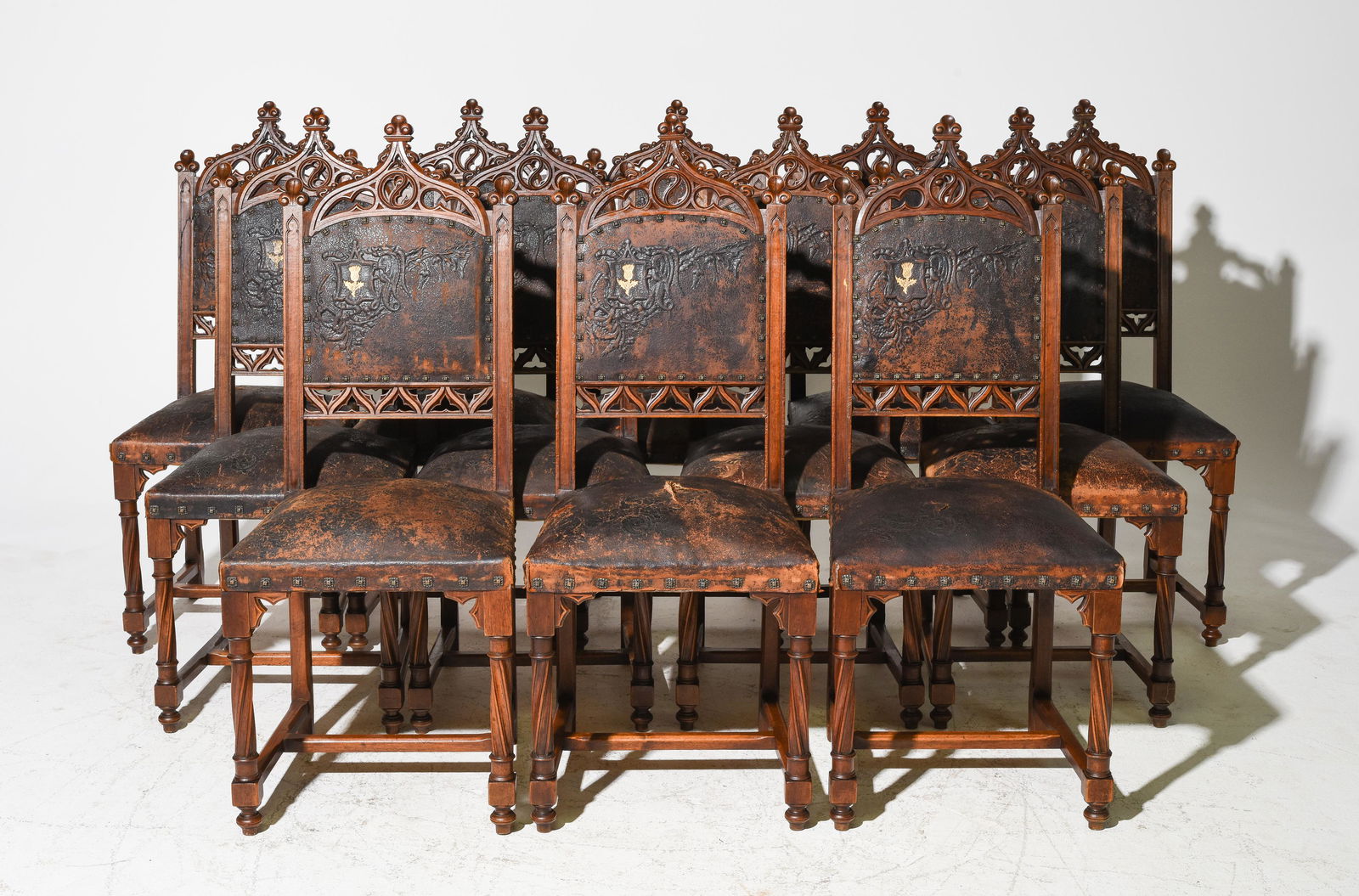 Set of 12 Renaissance Style Gothic Walnut Chairs (1 of 8)