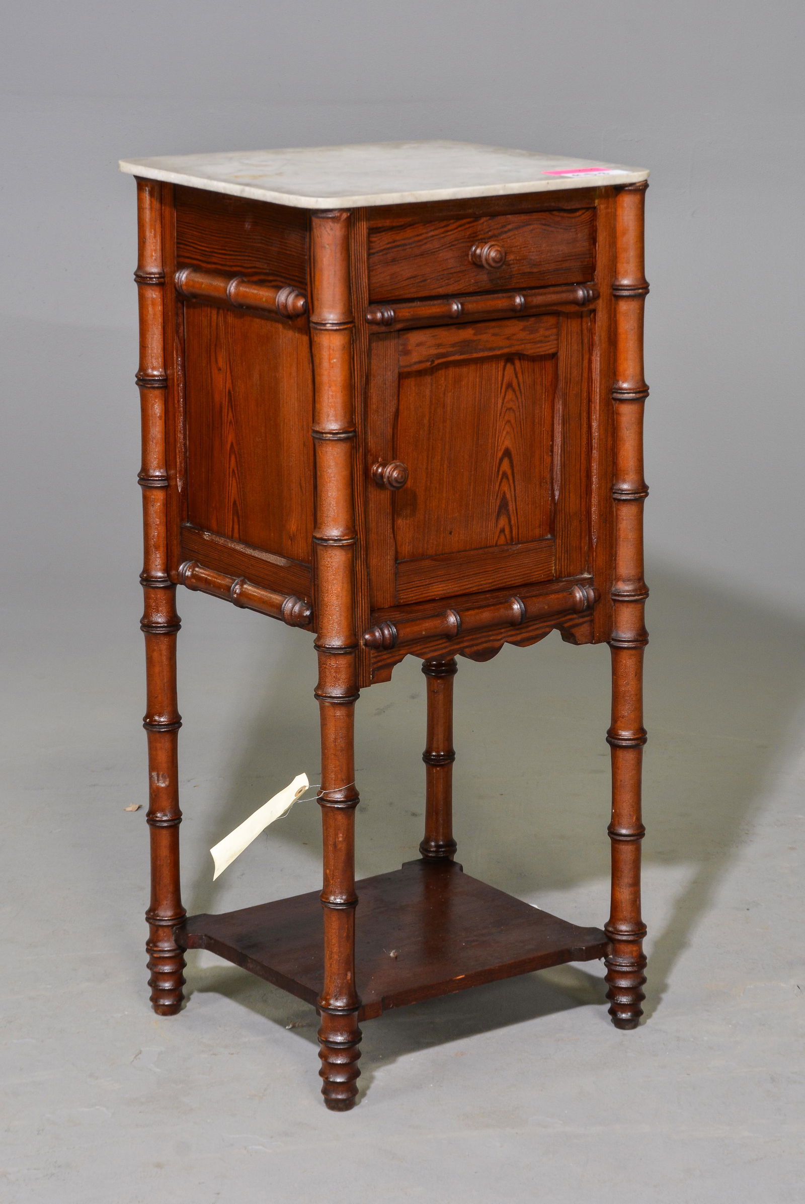 Faux Bamboo White Marble Top Nightstand (1 of 4)