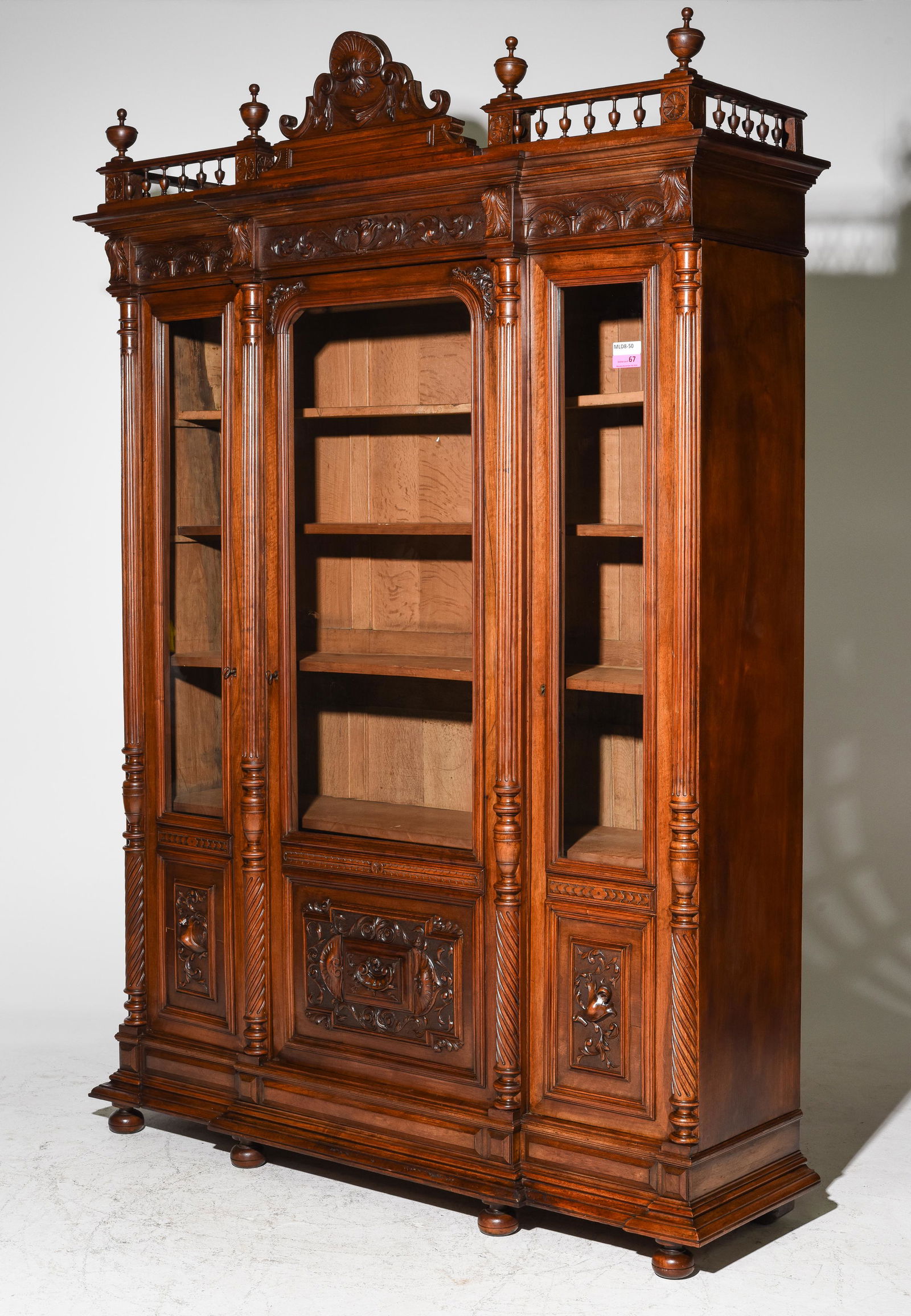 Renaissance Style Oak Triple Door Bookcase (1 of 7)