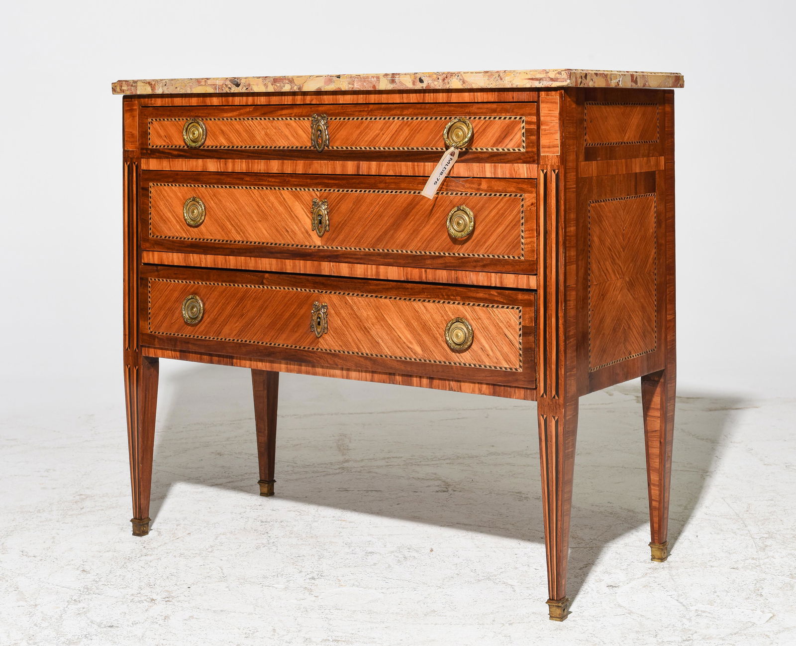 French Inlaid Oak Marble Top 3 Drawer Chest (1 of 8)