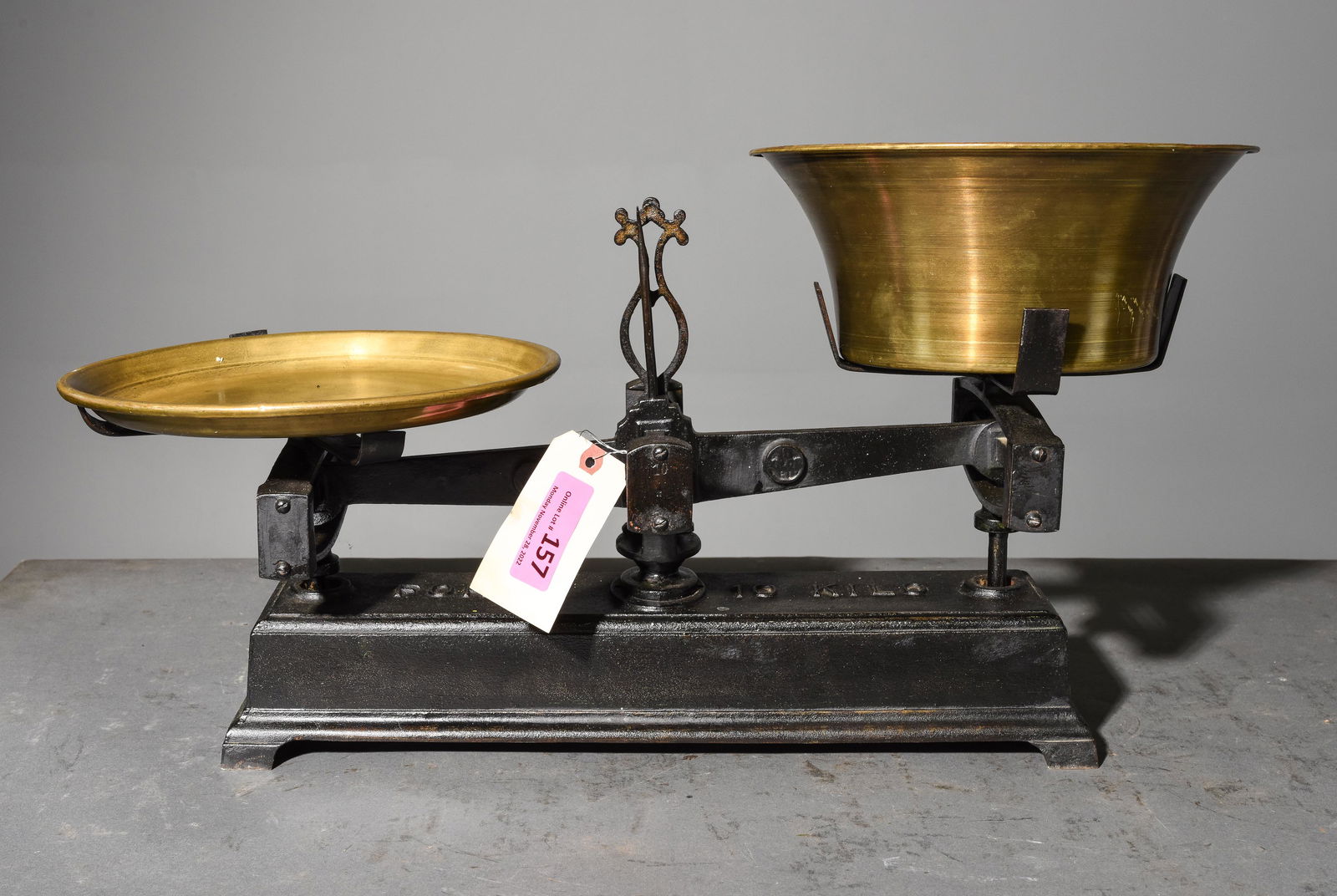 French Heavy Iron Balance Scale with Brass Pans (1 of 3)