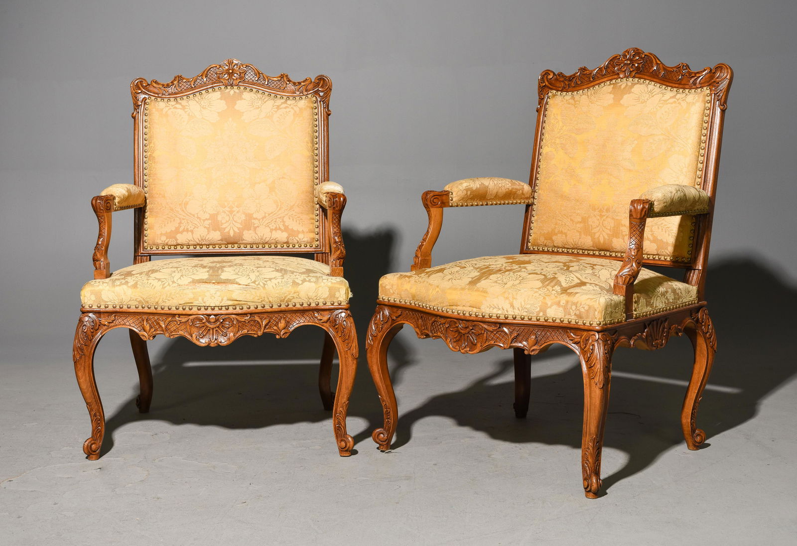 2 French Regency Style Carved Oak Arm Chairs (1 of 5)