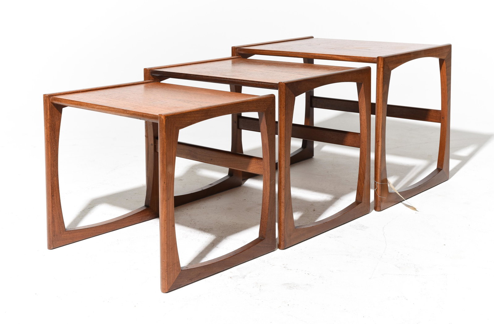 Mid Century Modern Quadrile Nest of 3 Tables: Danish Modern Teak Quadrile Nest of 3 Tables - 20 in tall x 21 x 18