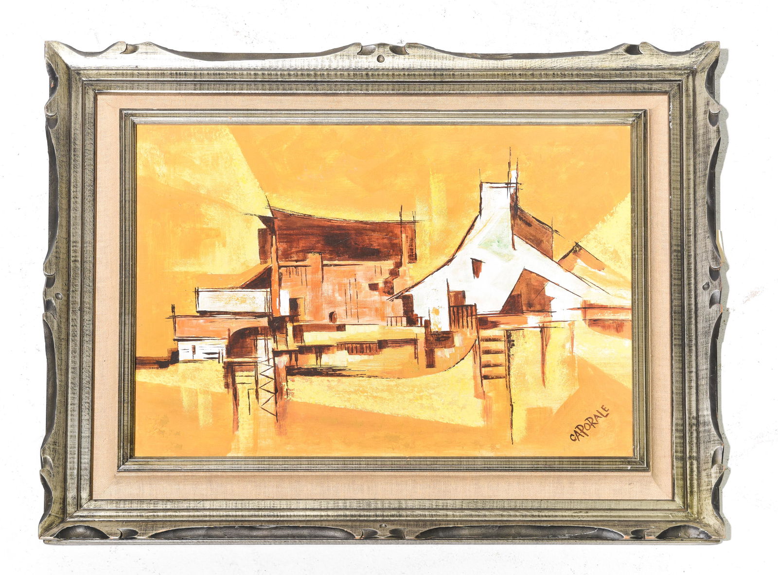 Caporale Abstract Oil on Board - Houses: Caporale Abstract Oil on Board - Houses - Frame is 26 in tall x 32, The work itself is 18 in tall x 24