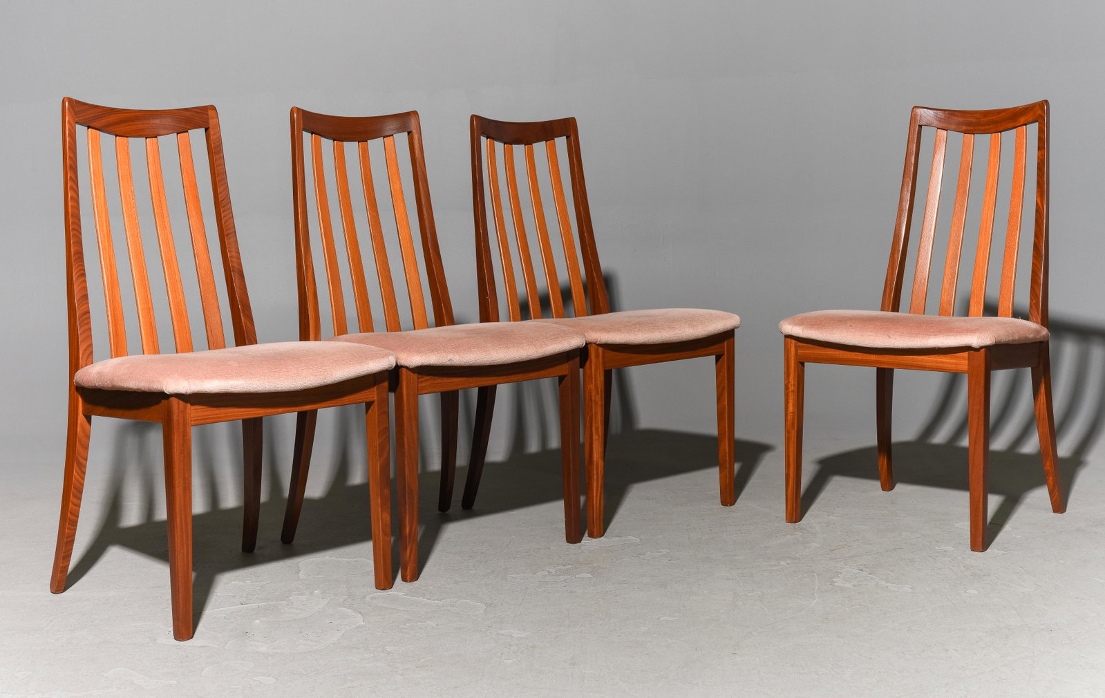 4 High Back Mid Century Dining Chairs - G-Plan Fresco: This is a set of 4 Danish Modern Style Teak Dining chairs. This set is made by Mid Century Modern Furniture Maker G Plan ( Gplan ), Part of their Fresco range. 36 in tall x 20 x 20