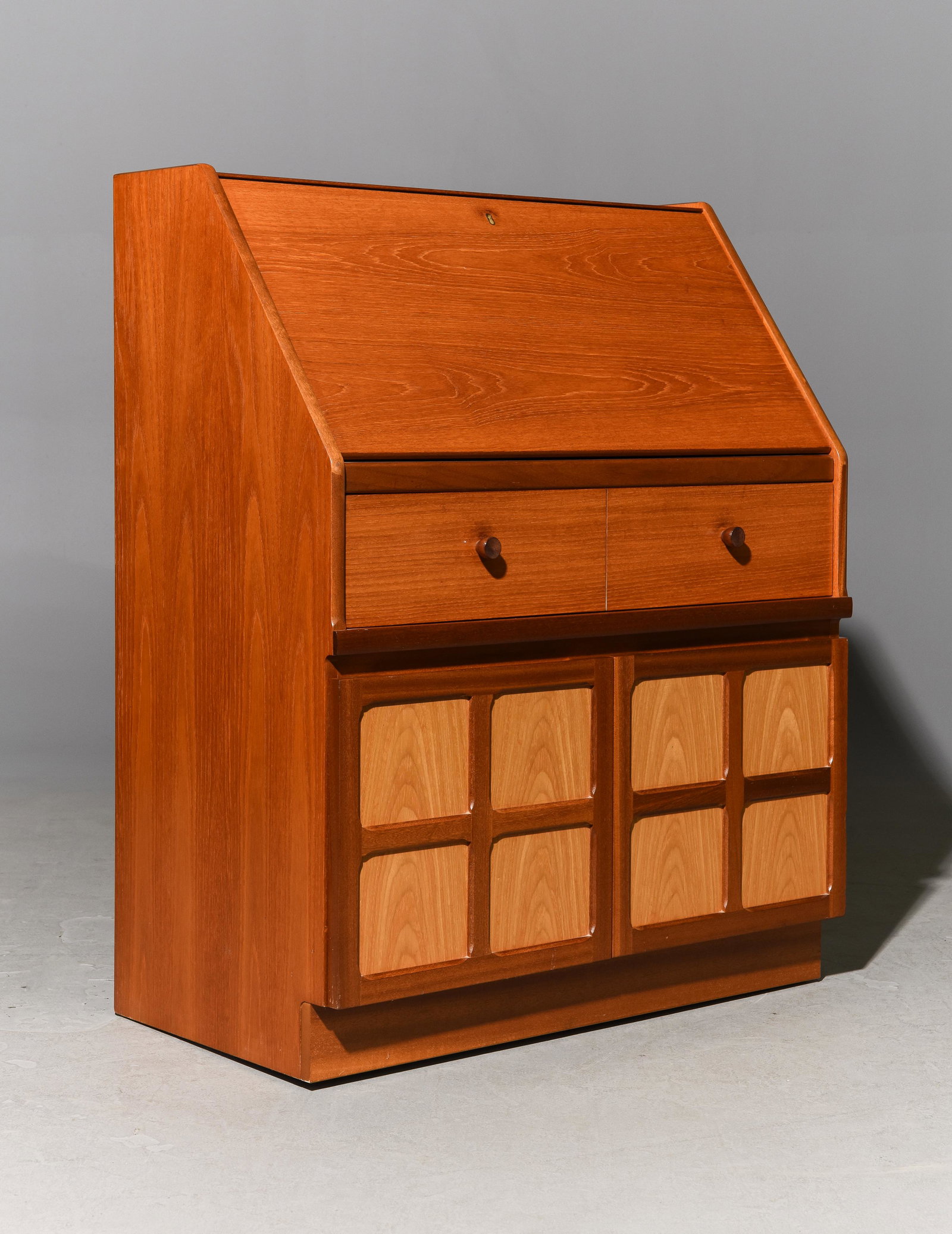 Mid Century Modern Drop Front Desk - Nathan: Danish Modern Style Drop Front Desk by Nathan Furniture Co. - 41 in tall x 33 x 18