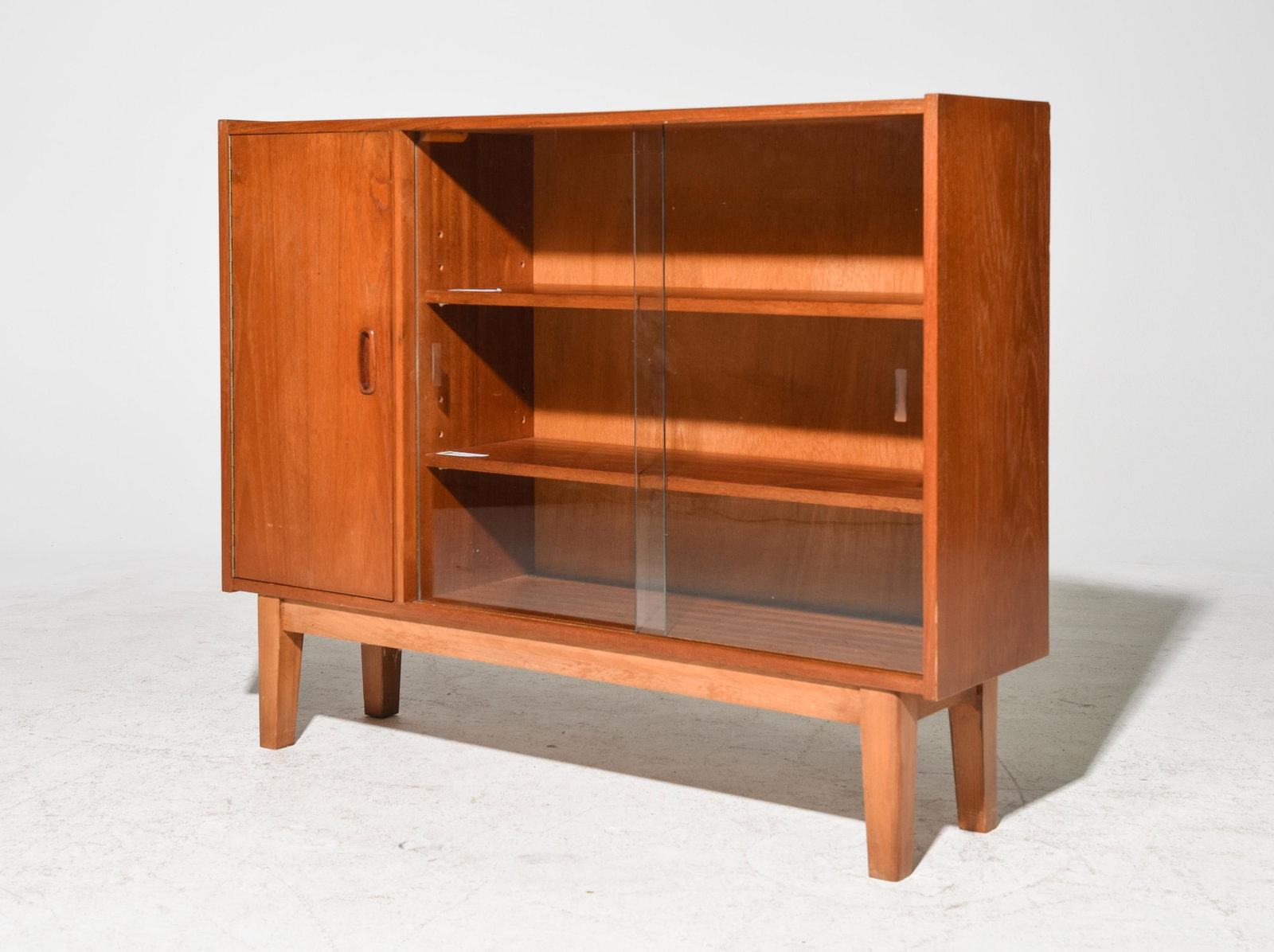Mid Century Modern Bookcase: Danish Modern Style Bookcase With Sliding Doors - 33 in tall x 42 x 10