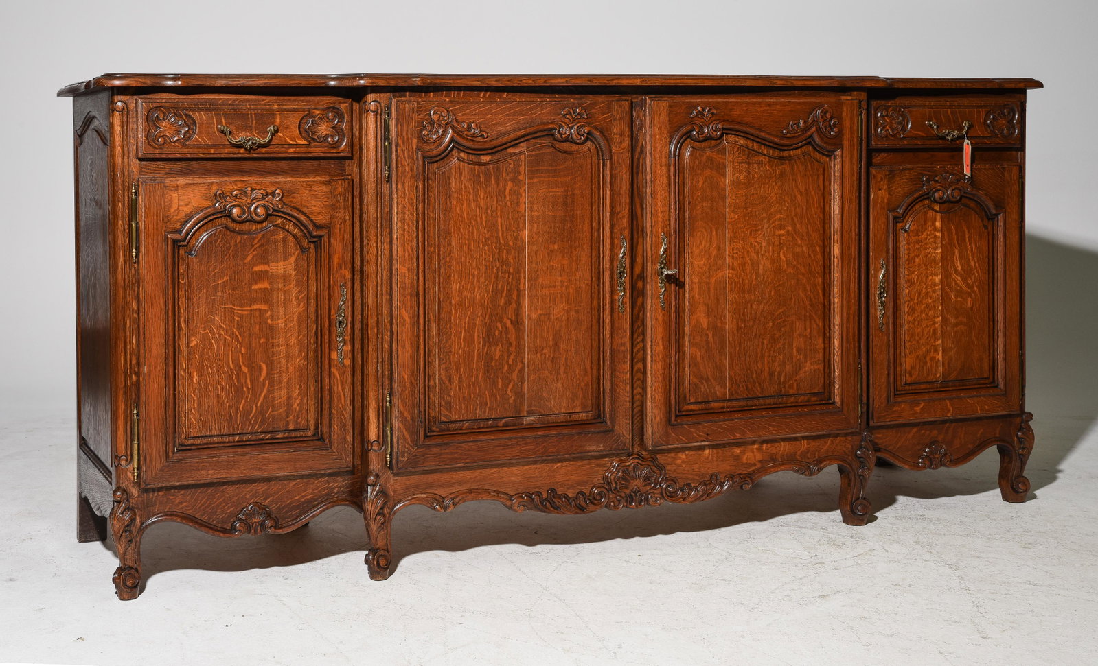 Louis XV Style Oak Sideboard / Enfilade c.1920's: French Louis XV Style Oak Sideboard / Enfilade c.1920's - 41 in tall x 91 x 23