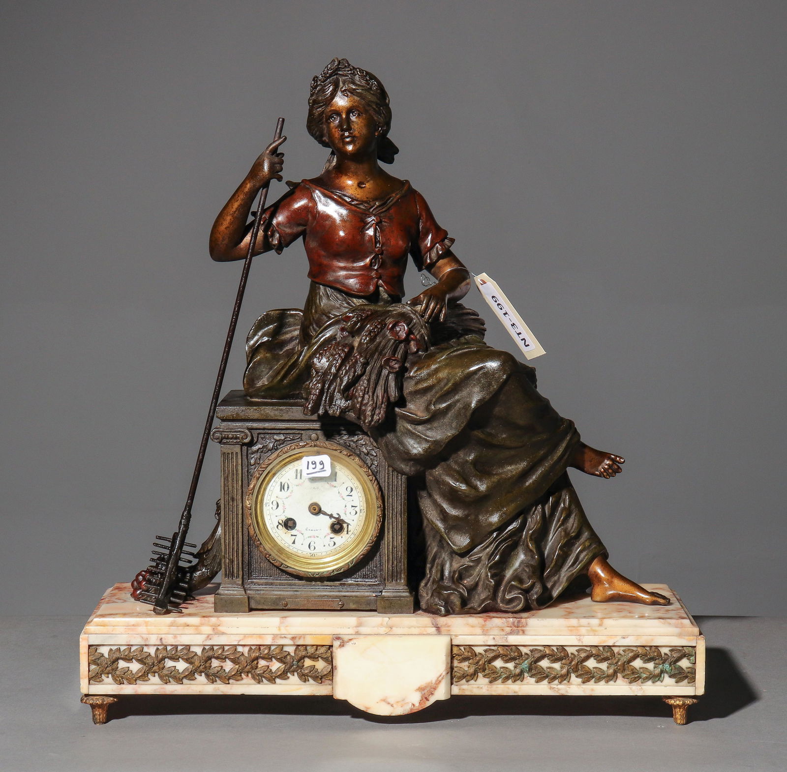 French Spelter Figural Marble Base Clock (1 of 4)