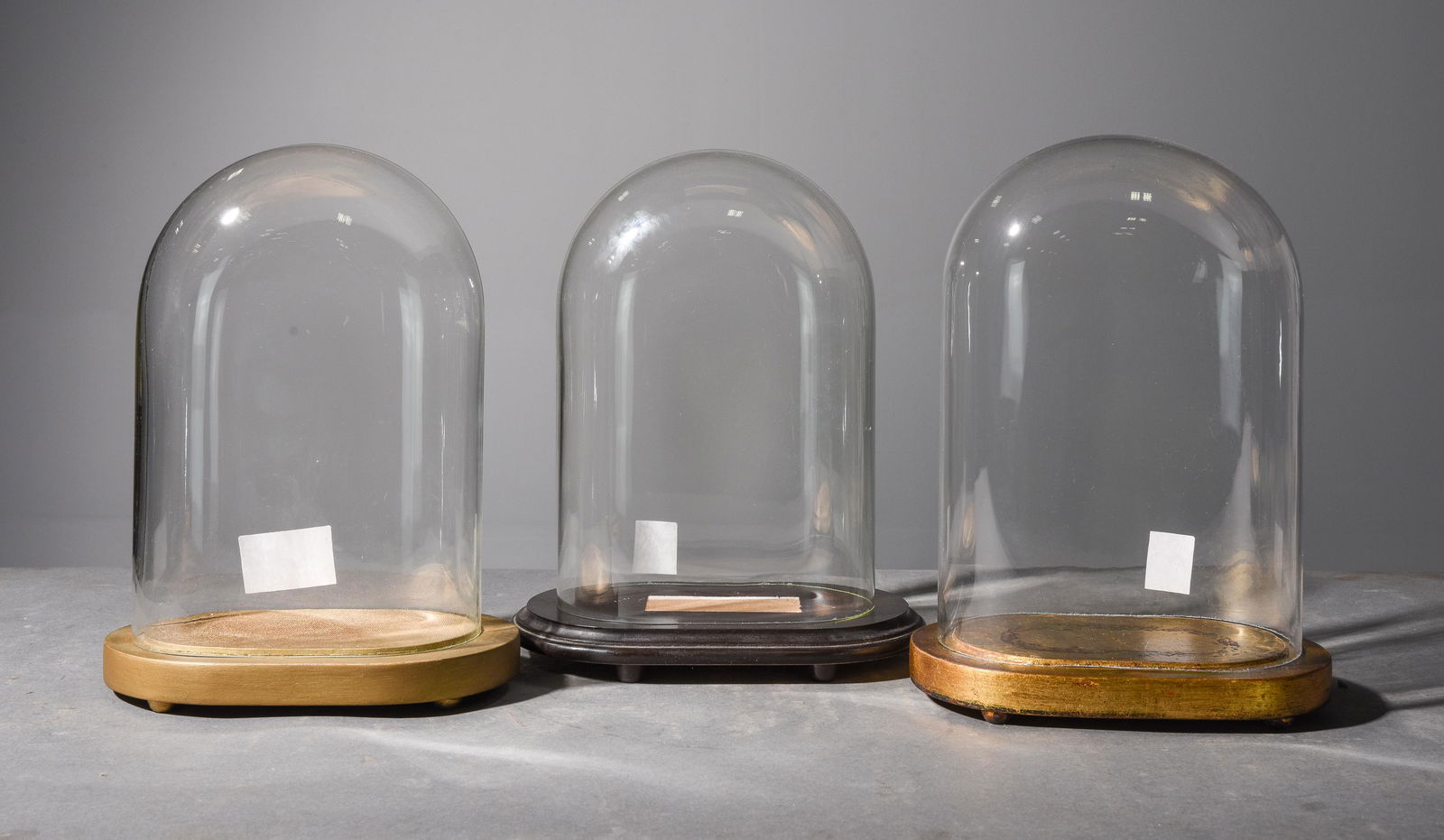 3 Glass Dome Cloches with Wood Bases (1 of 2)