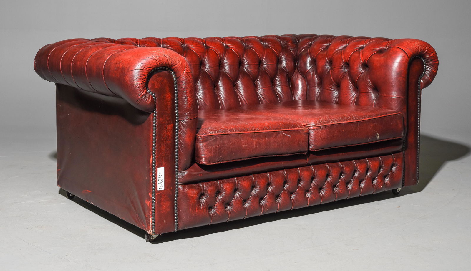 British Red Leather Chesterfield Sofa / Loveseat (1 of 7)