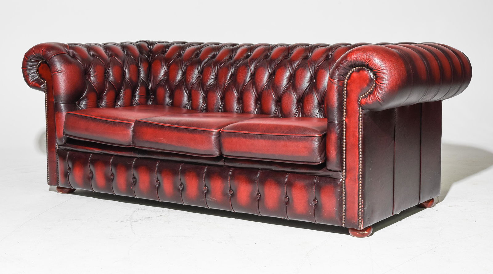 British Red Leather 3 Seater Chesterfield Sofa (1 of 4)