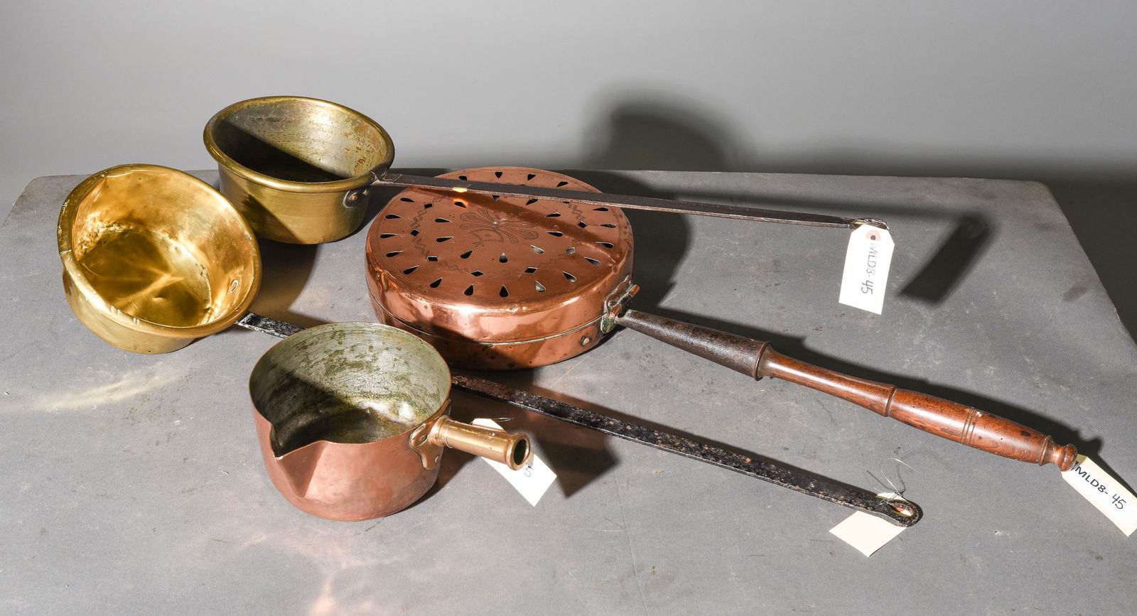 2 French Brass Pourers, Bed Warmer & Copper Pourer (1 of 4)