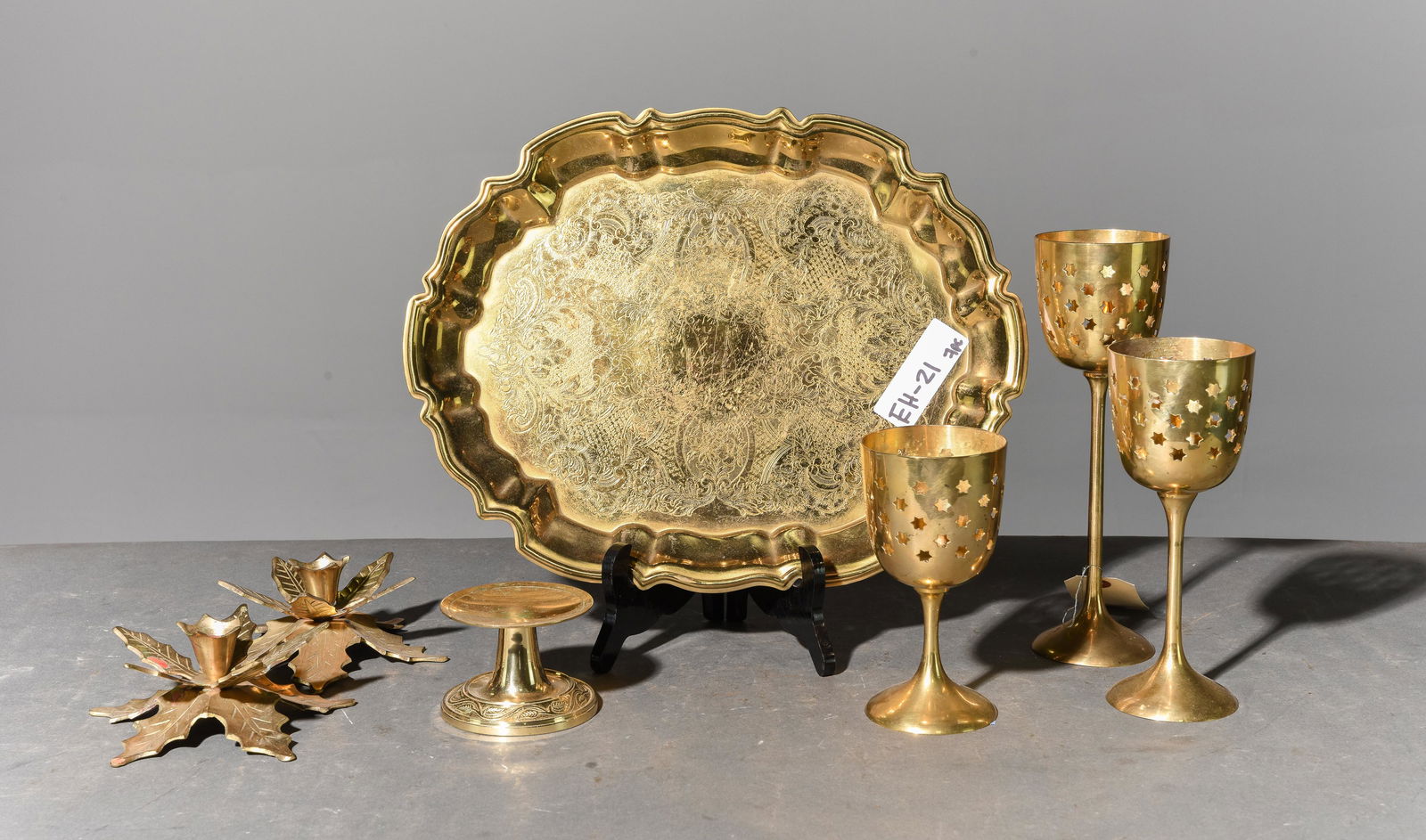 7pcs - Brass Tray, Candle Holders, Etc. (1 of 4)