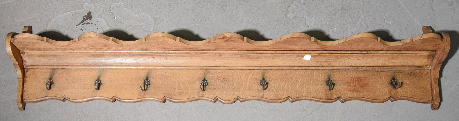 Belgian Large Oak Wall Shelf with Hooks (1 of 3)