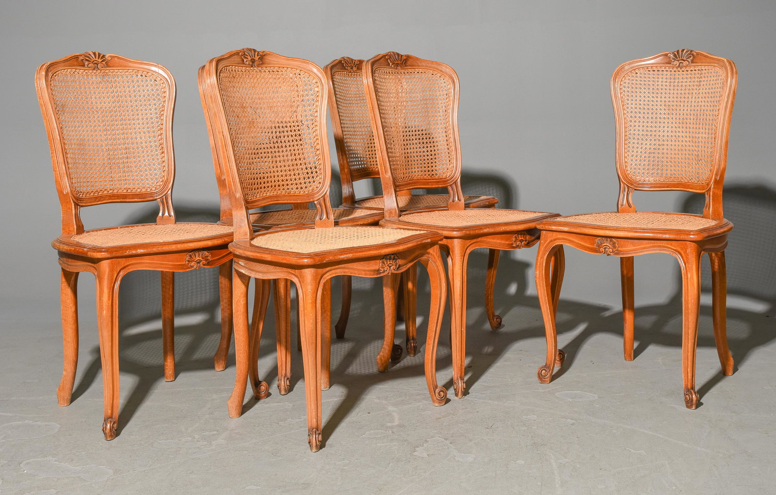 Set of 6 French Regency Style Oak Cane Seat Chairs (1 of 4)