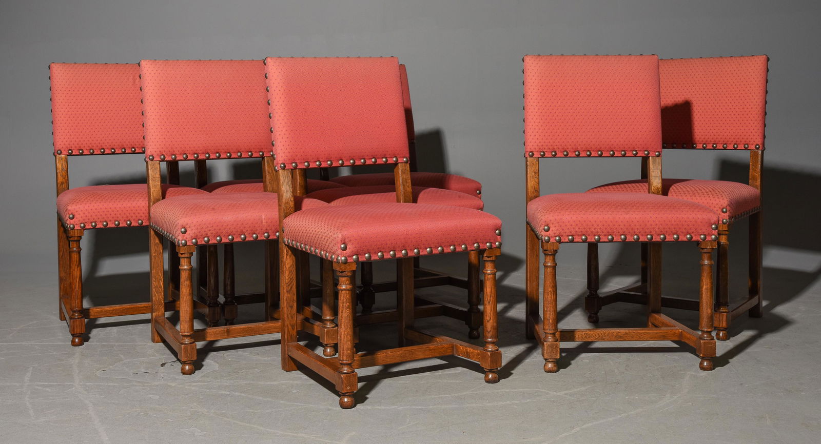 Set of 8 Oak Upholstered Dining Chairs (1 of 5)