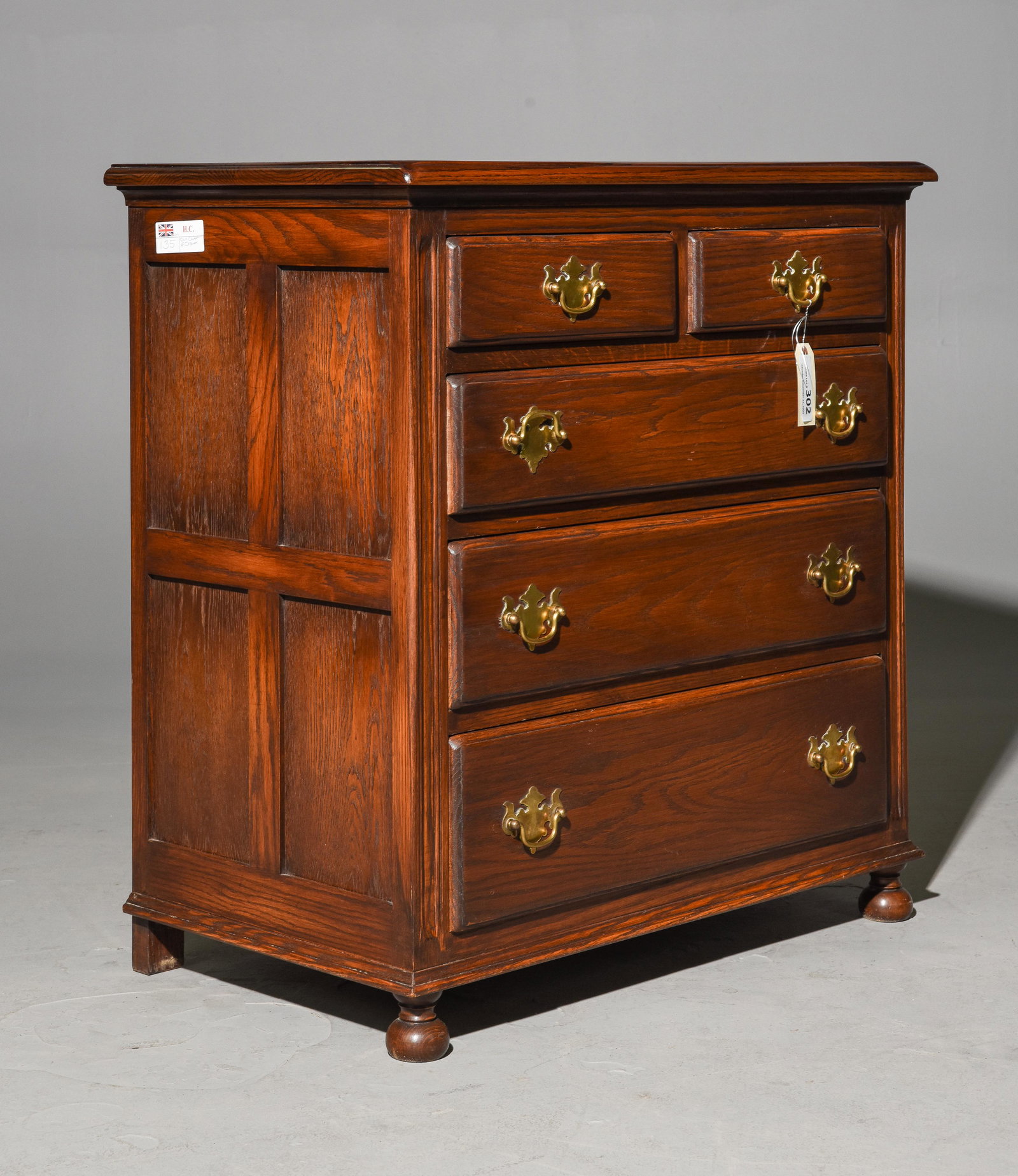 English Oak 5 Drawer Chest c.1950's (1 of 4)
