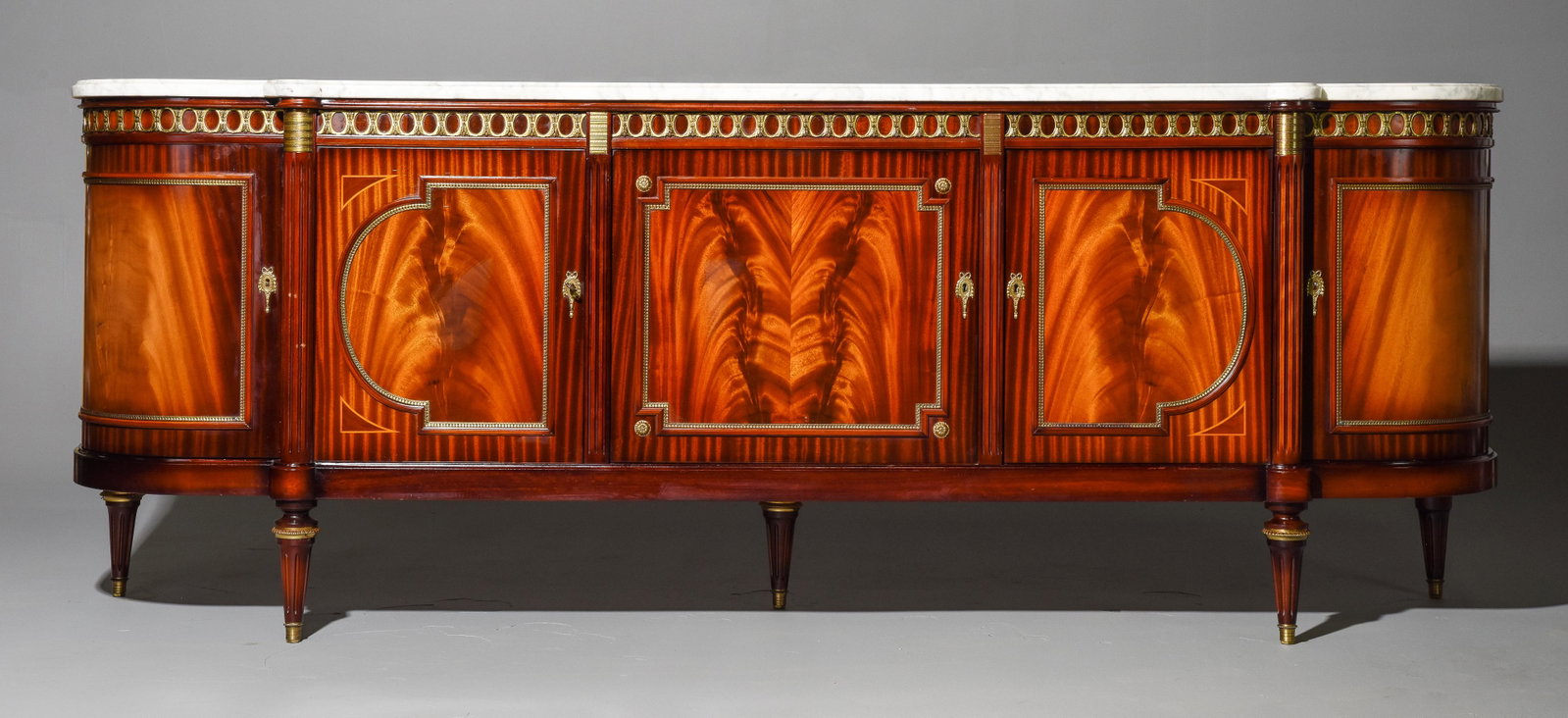Louis XVI Style White Marble Top Sideboard: French Louis XVI Style White Marble Top Mahogany Sideboard / Enfilade