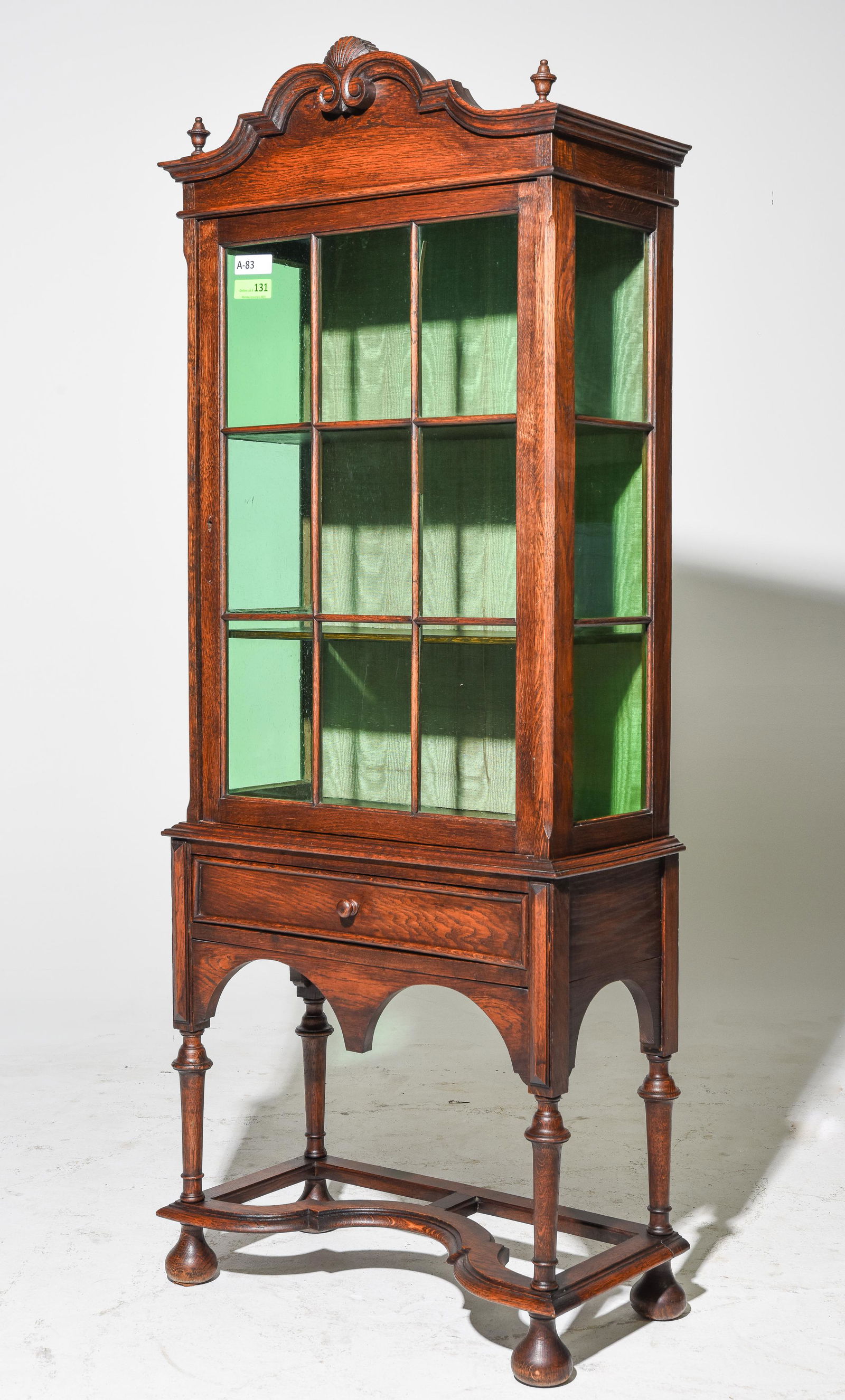 Oak Curio / Display Cabinet with Green Glass (1 of 3)